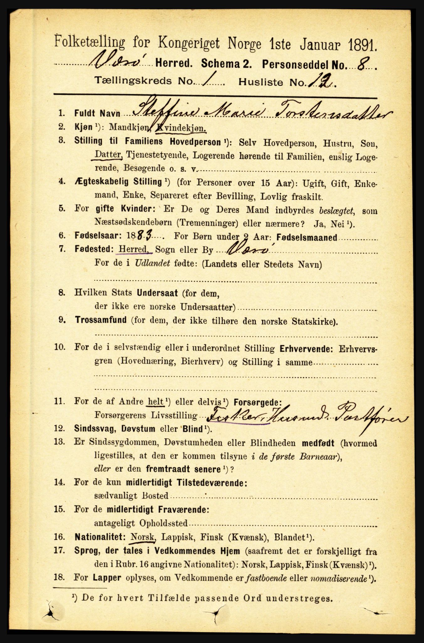 RA, 1891 census for 1857 Værøy, 1891, p. 127