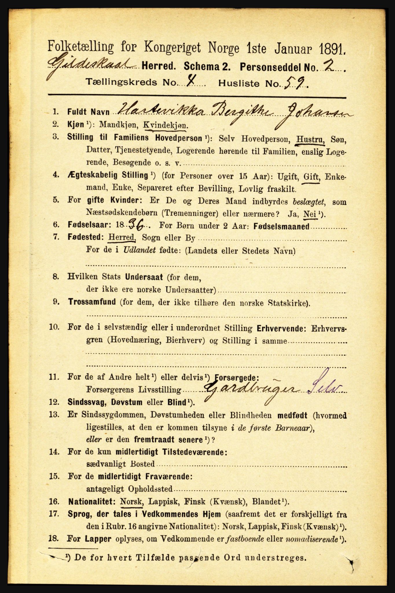 RA, 1891 census for 1838 Gildeskål, 1891, p. 1432