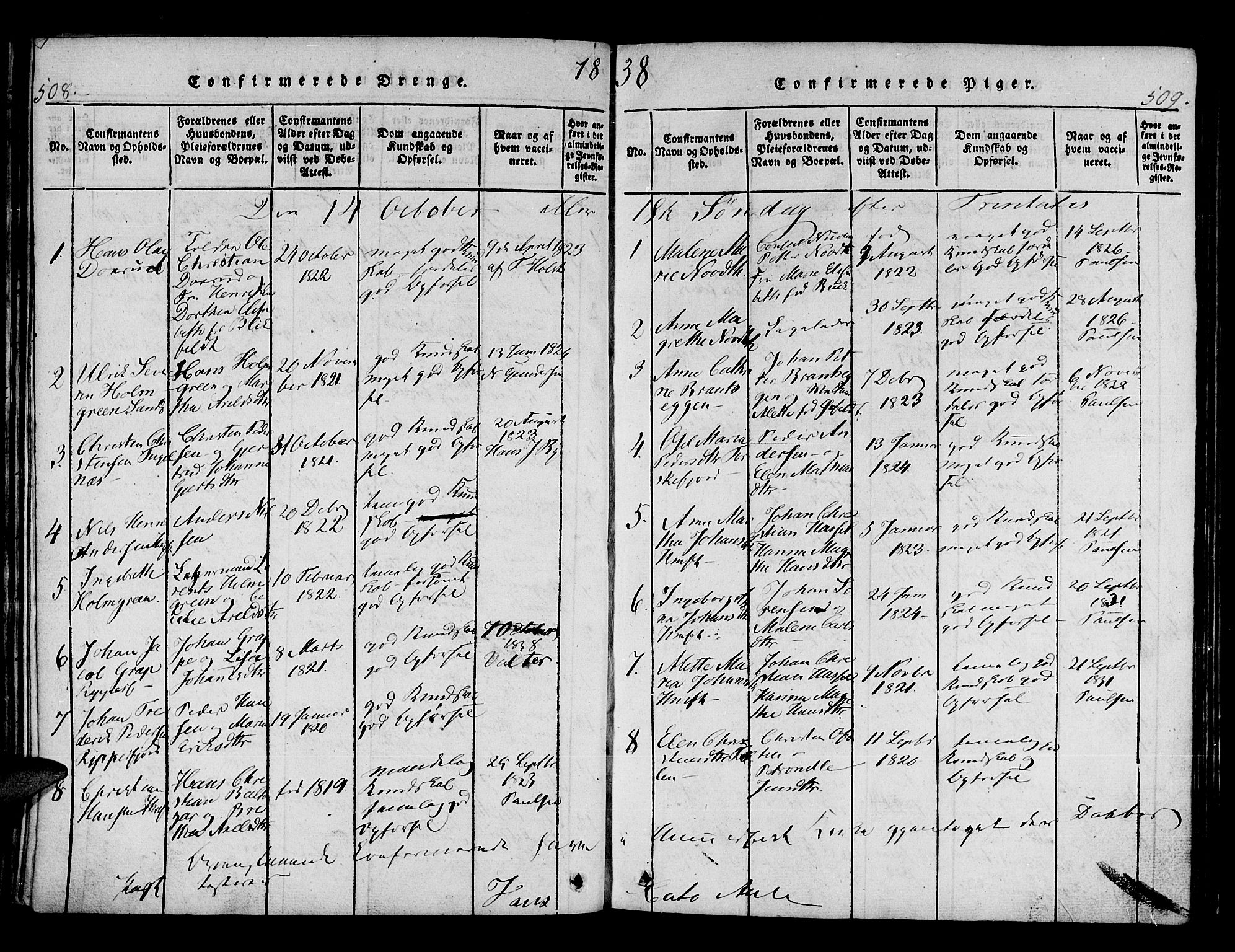 Hammerfest sokneprestkontor, SATØ/S-1347/H/Ha/L0003.kirke: Parish register (official) no. 3, 1821-1842, p. 508-509