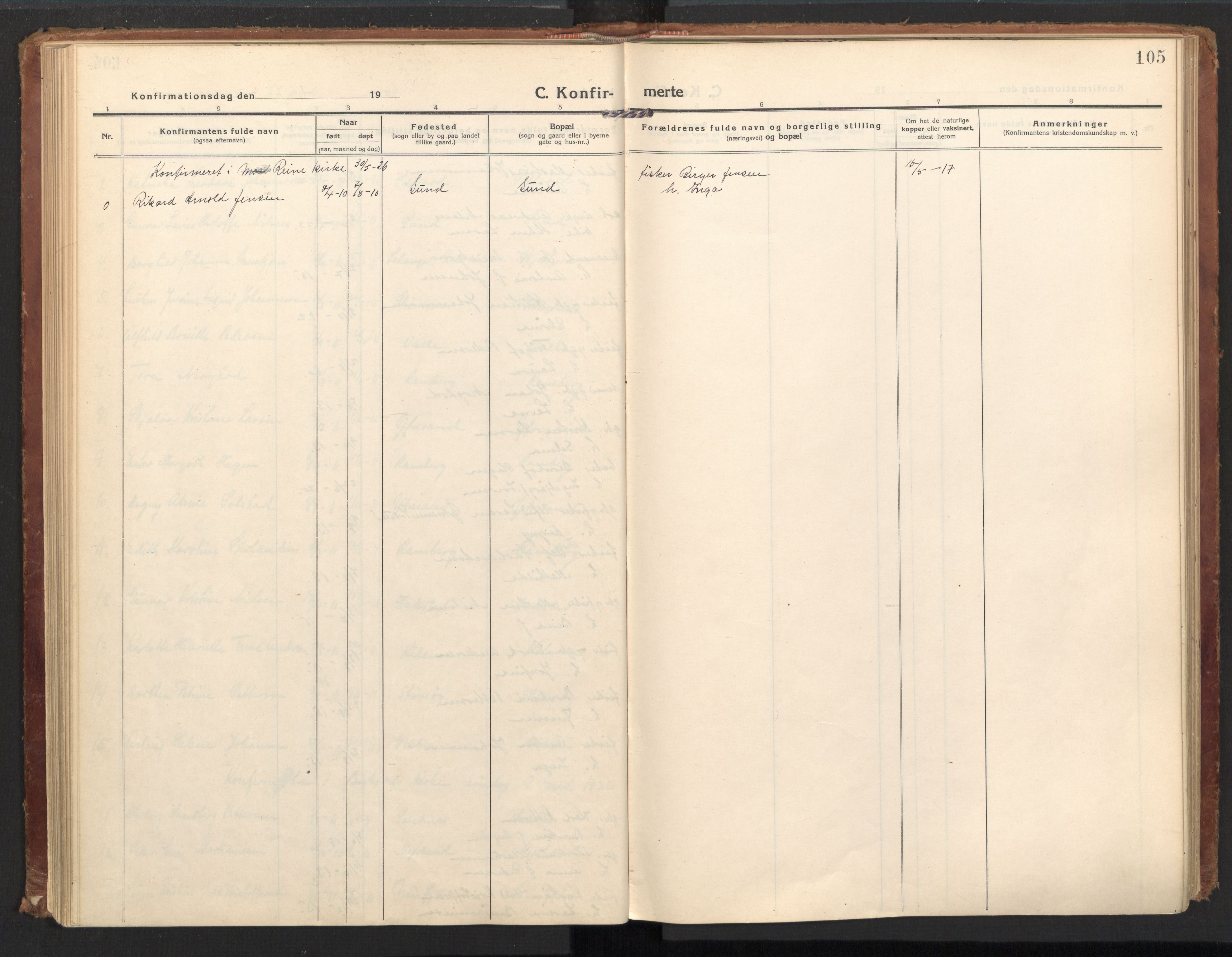 Ministerialprotokoller, klokkerbøker og fødselsregistre - Nordland, AV/SAT-A-1459/885/L1210: Parish register (official) no. 885A10, 1916-1926, p. 105