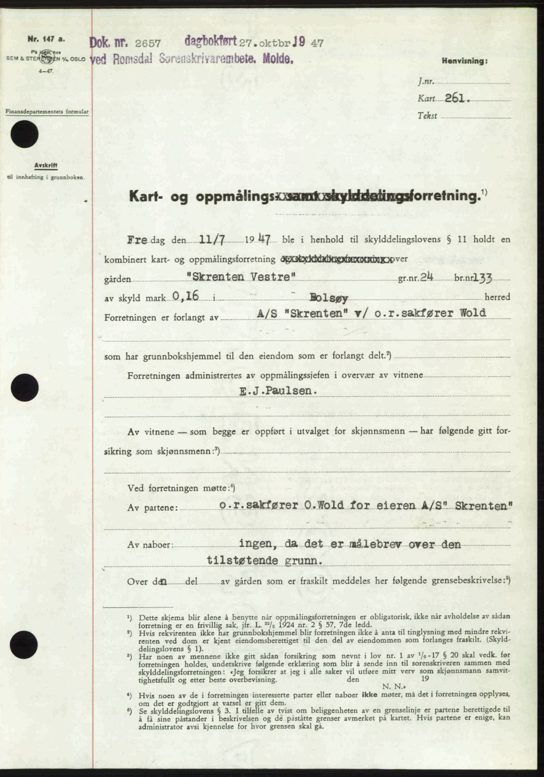Romsdal sorenskriveri, SAT/A-4149/1/2/2C: Mortgage book no. A24, 1947-1947, Diary no: : 2657/1947