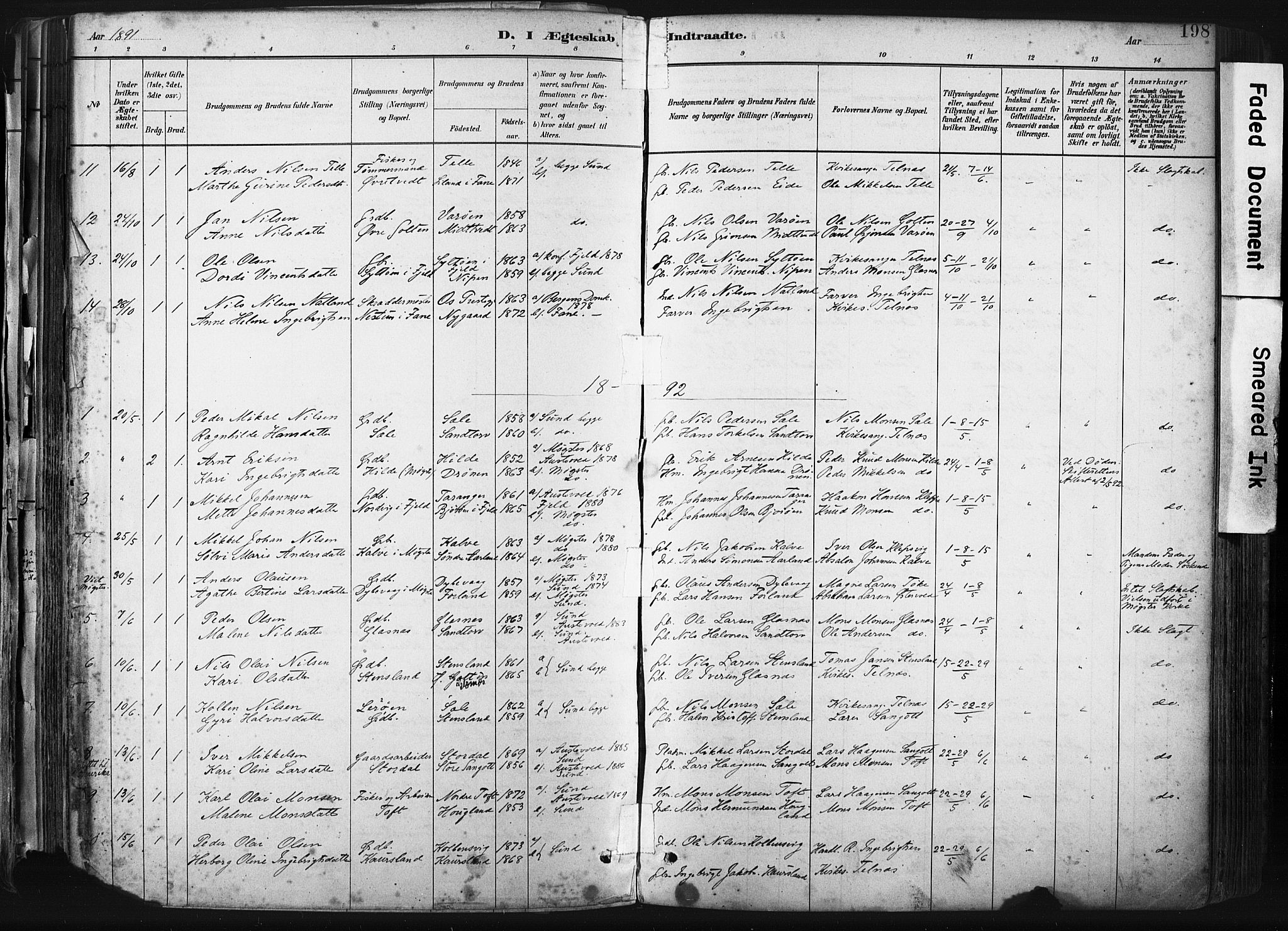 Sund sokneprestembete, SAB/A-99930: Parish register (official) no. B 1, 1882-1907, p. 198