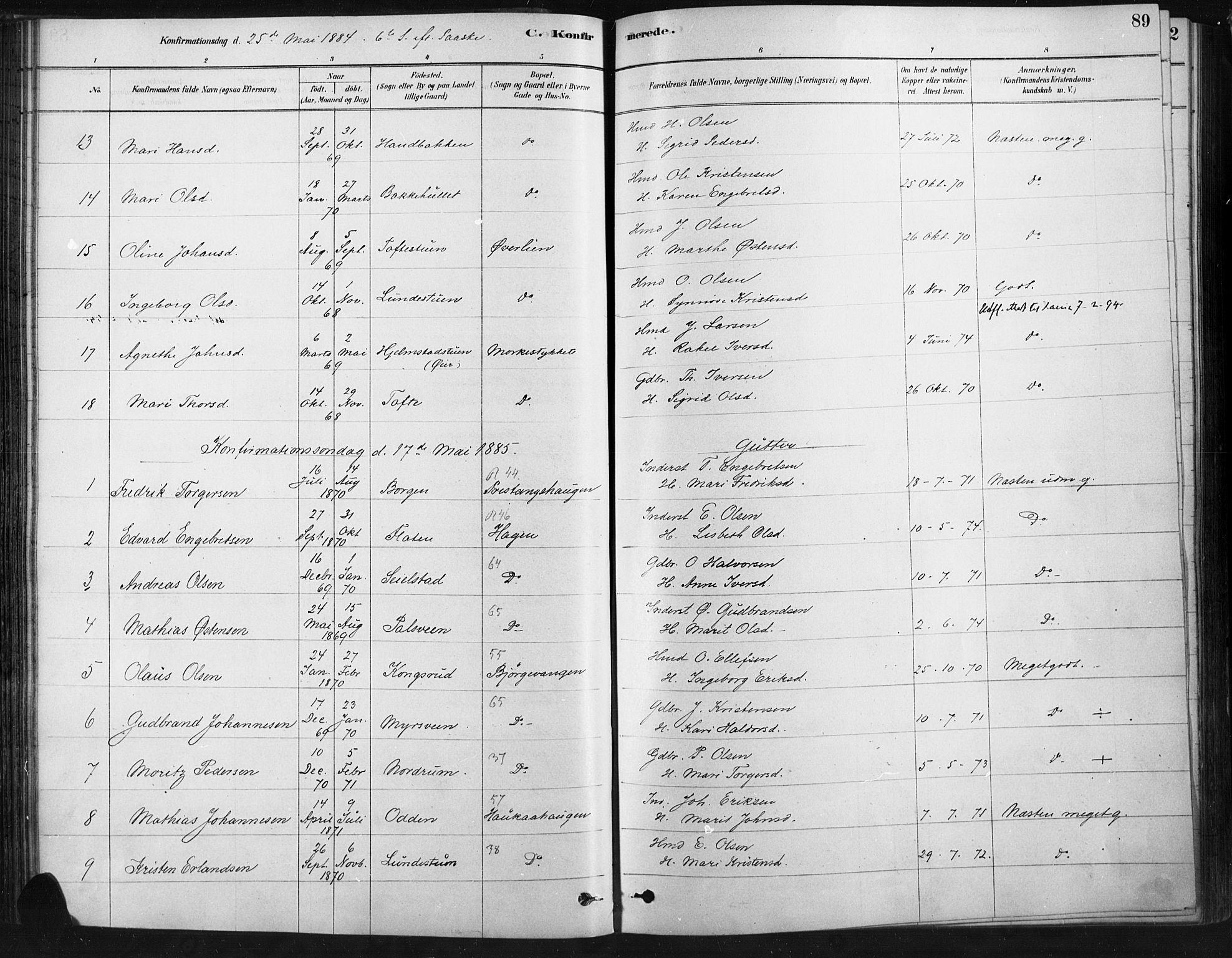 Ringebu prestekontor, SAH/PREST-082/H/Ha/Haa/L0009: Parish register (official) no. 9, 1878-1898, p. 89