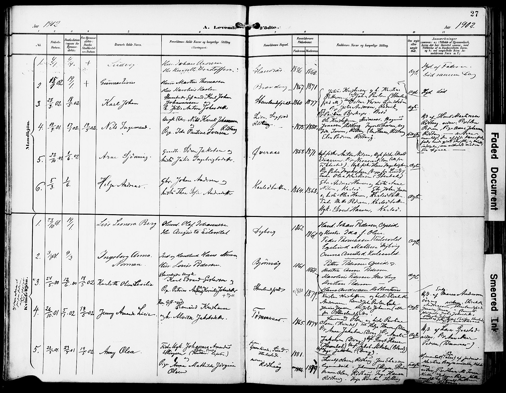 Ministerialprotokoller, klokkerbøker og fødselsregistre - Nordland, AV/SAT-A-1459/859/L0848: Parish register (official) no. 859A08, 1900-1912, p. 27