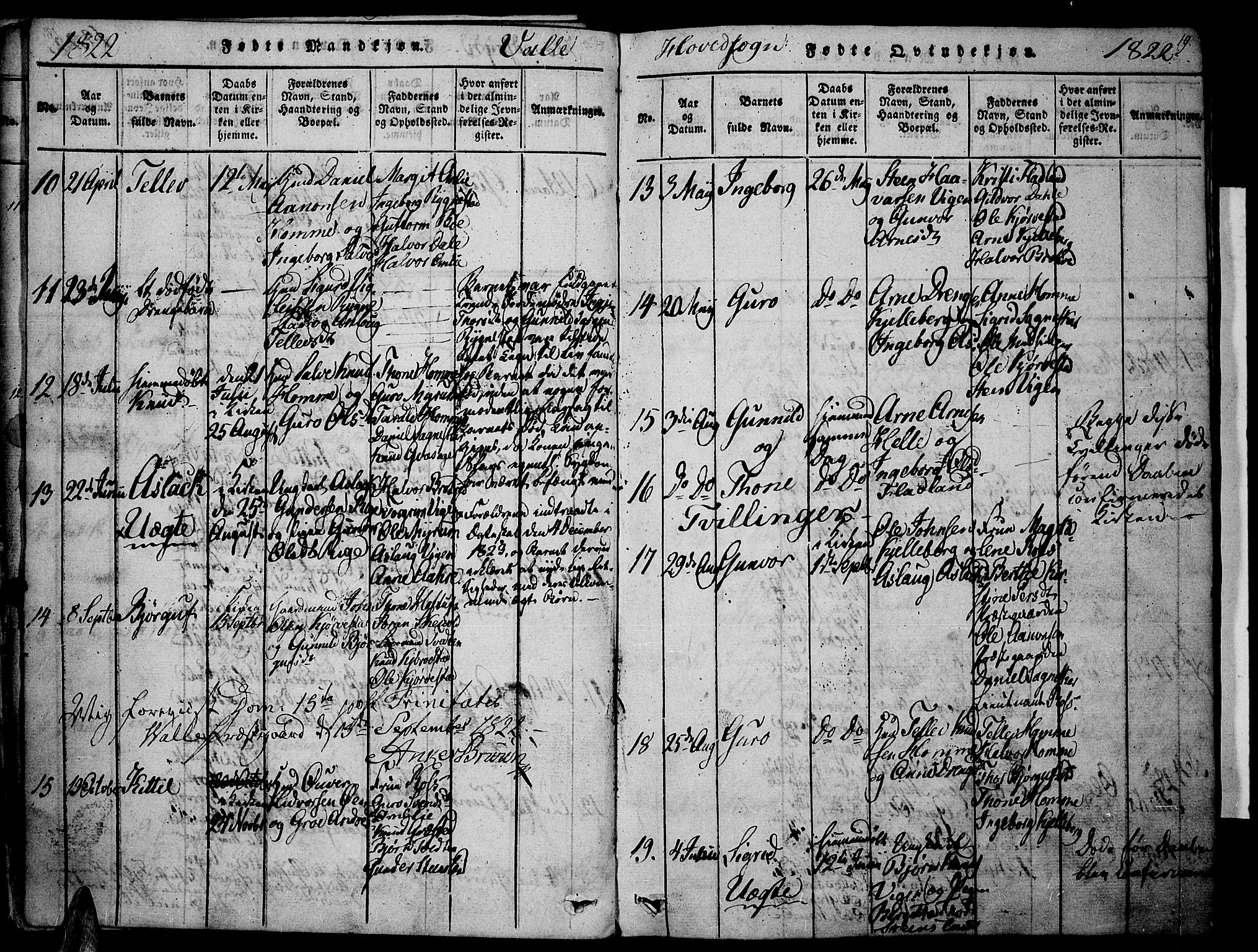 Valle sokneprestkontor, SAK/1111-0044/F/Fa/Fac/L0005: Parish register (official) no. A 5 /1, 1816-1831, p. 19