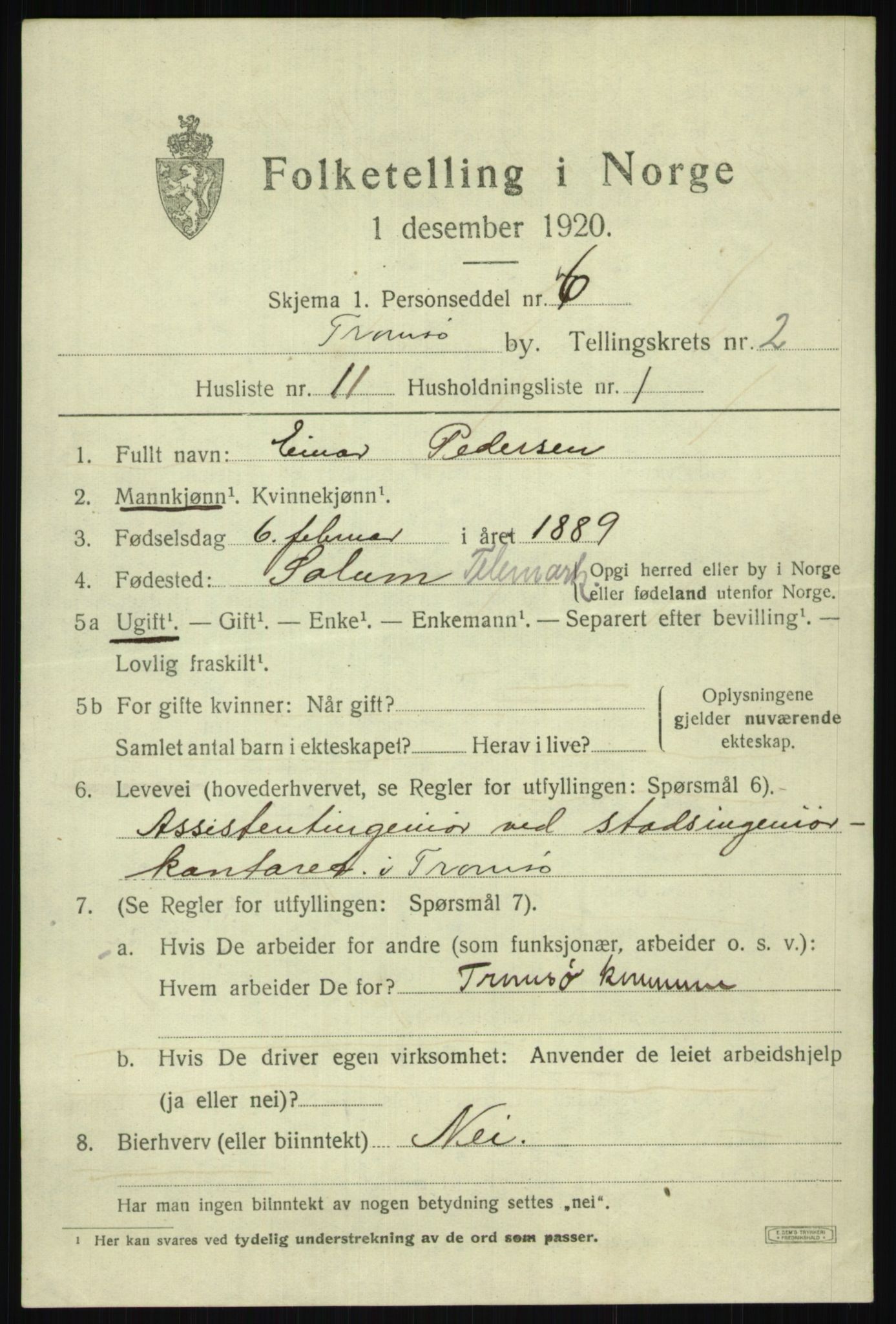 SATØ, 1920 census for Tromsø, 1920, p. 8974