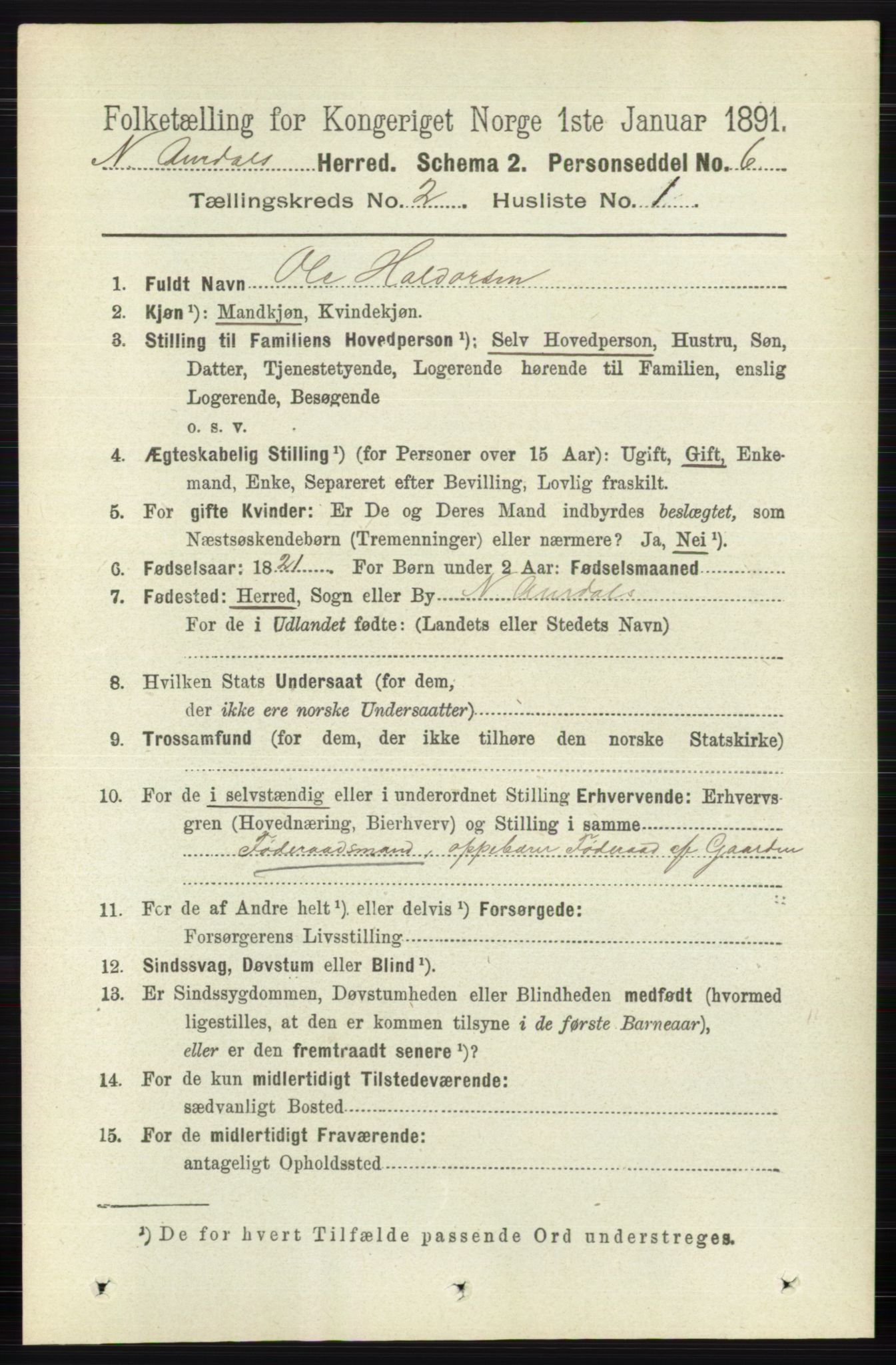 RA, 1891 census for 0542 Nord-Aurdal, 1891, p. 597