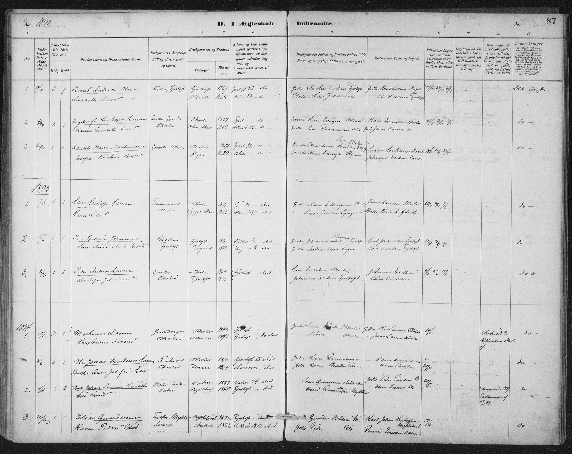 Ministerialprotokoller, klokkerbøker og fødselsregistre - Møre og Romsdal, SAT/A-1454/538/L0522: Parish register (official) no. 538A01, 1884-1913, p. 87
