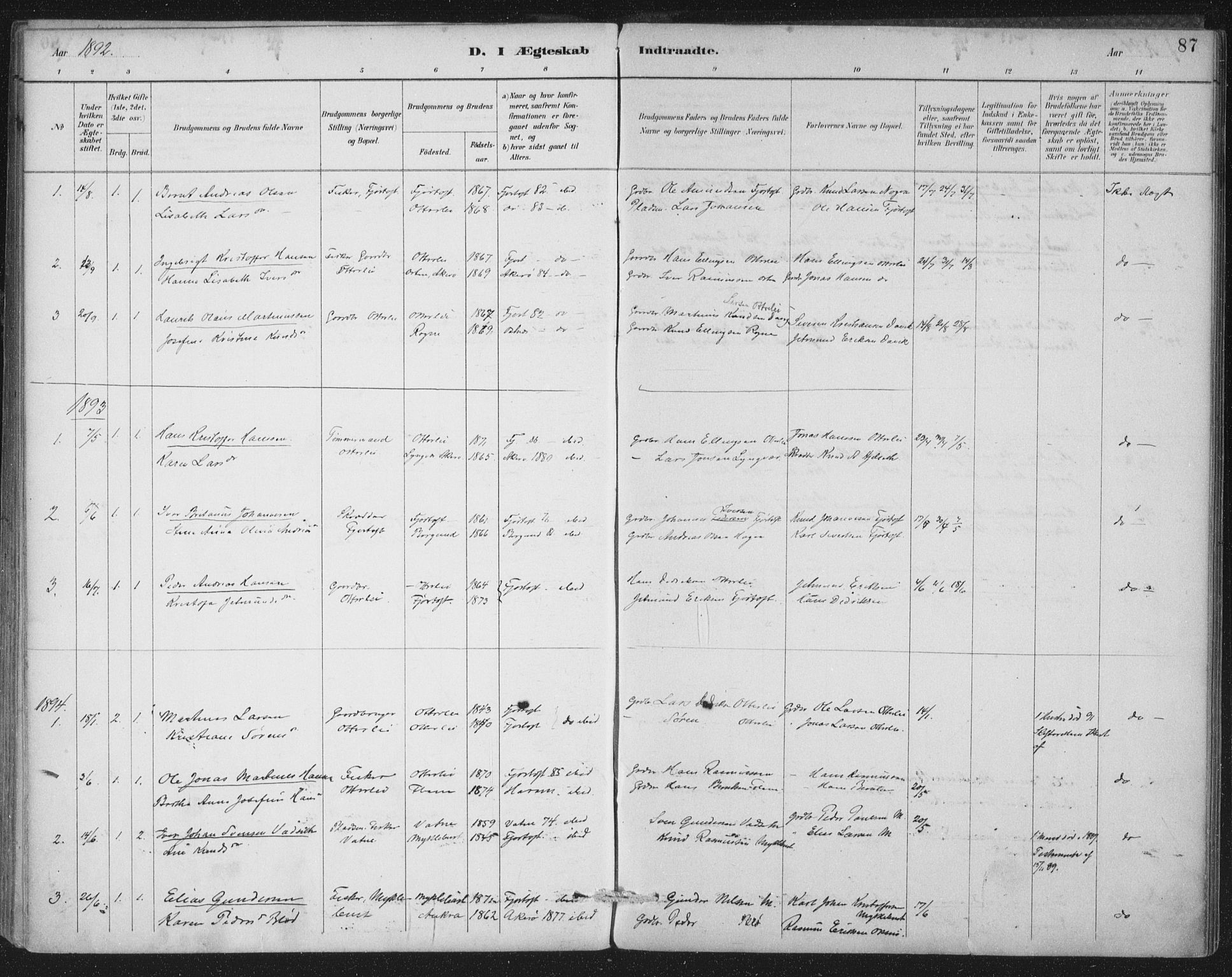 Ministerialprotokoller, klokkerbøker og fødselsregistre - Møre og Romsdal, AV/SAT-A-1454/538/L0522: Parish register (official) no. 538A01, 1884-1913, p. 87