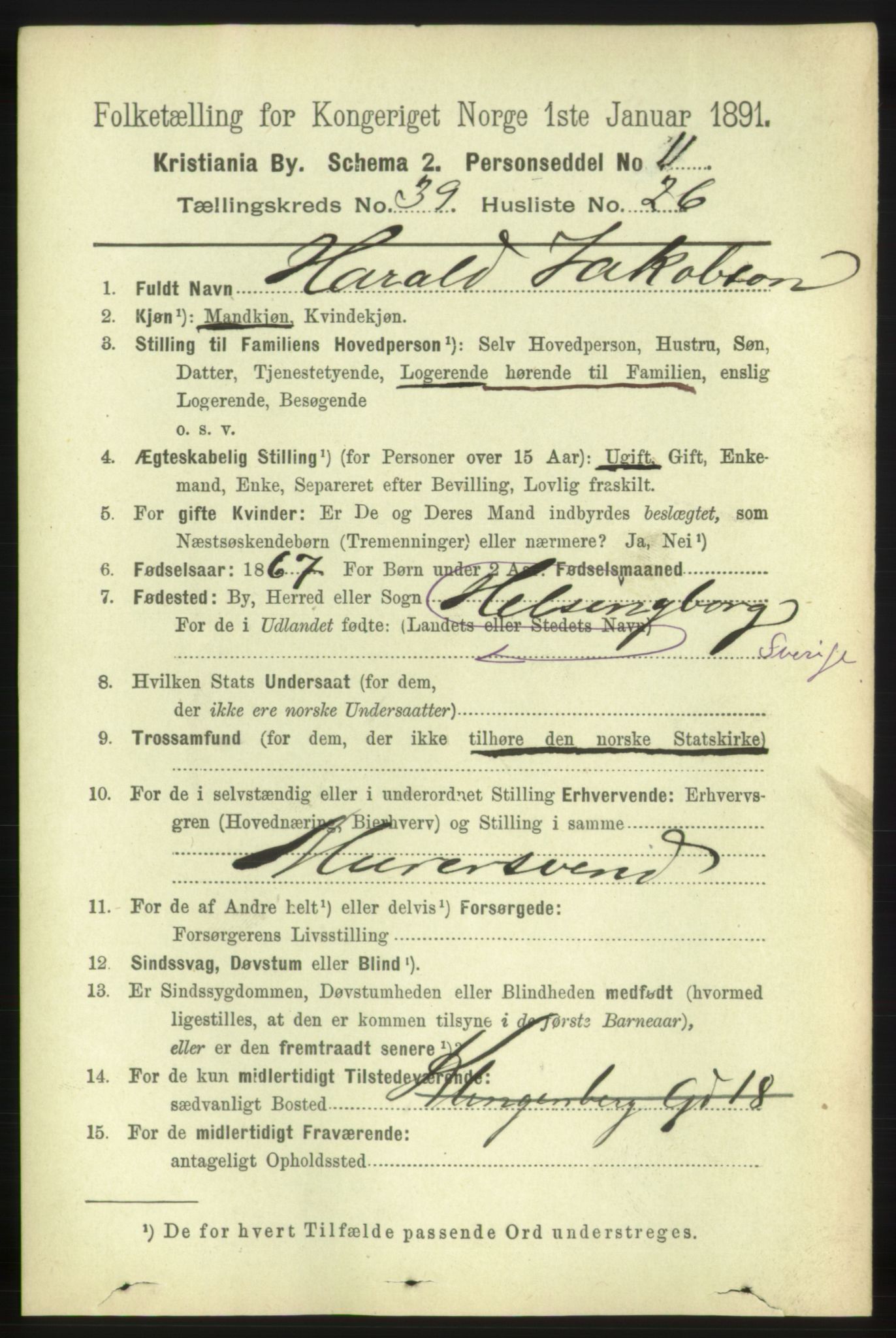 RA, 1891 census for 0301 Kristiania, 1891, p. 22494