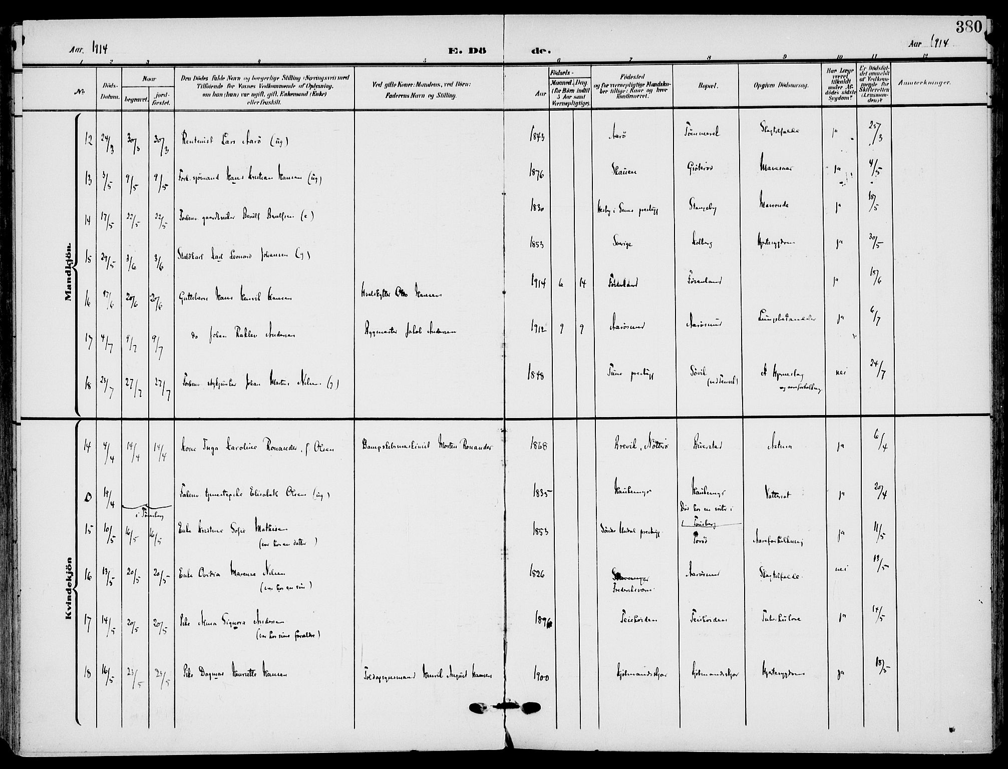 Nøtterøy kirkebøker, AV/SAKO-A-354/F/Fa/L0010: Parish register (official) no. I 10, 1908-1919, p. 380