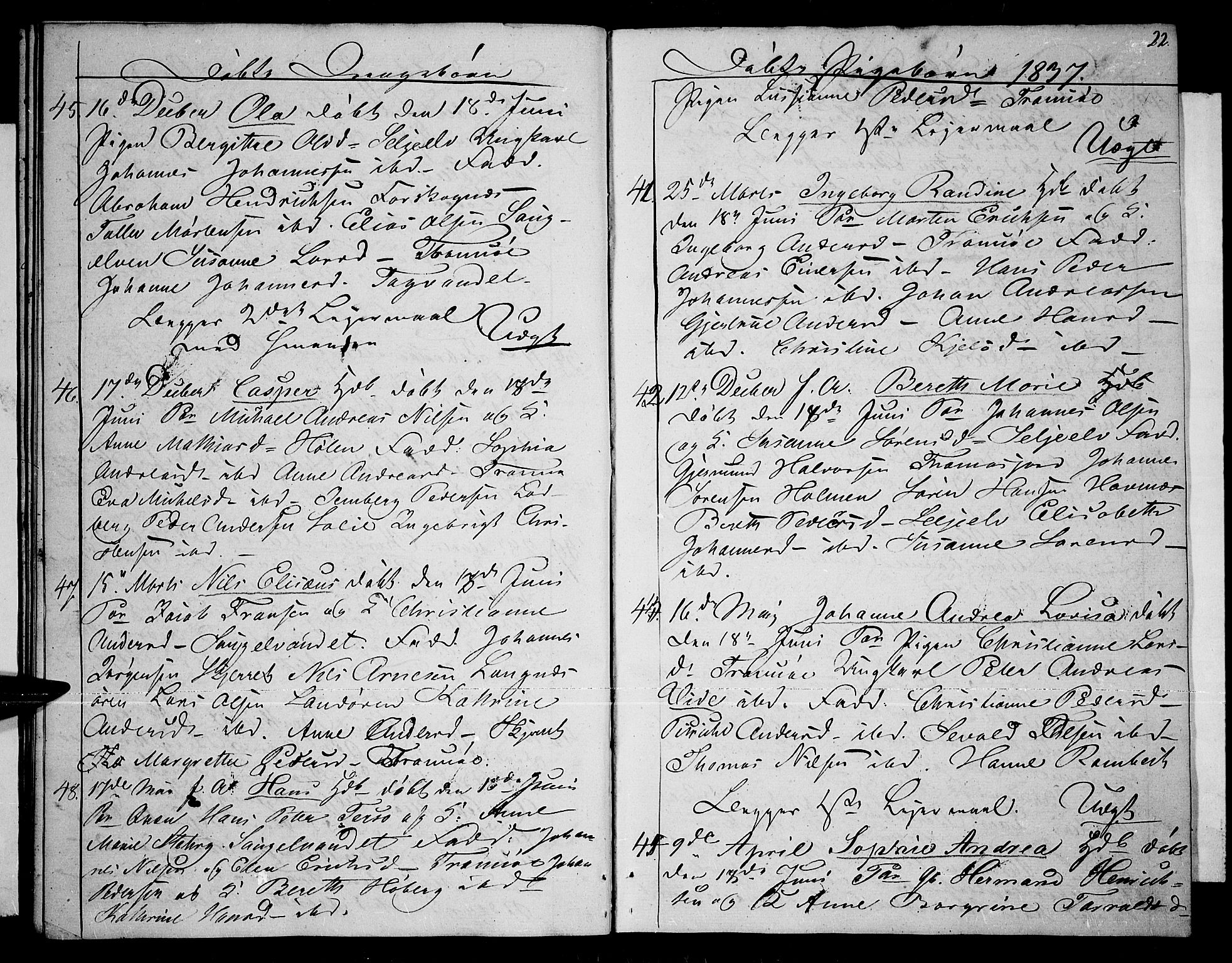 Tromsø sokneprestkontor/stiftsprosti/domprosti, SATØ/S-1343/G/Gb/L0004klokker: Parish register (copy) no. 4, 1836-1840, p. 22