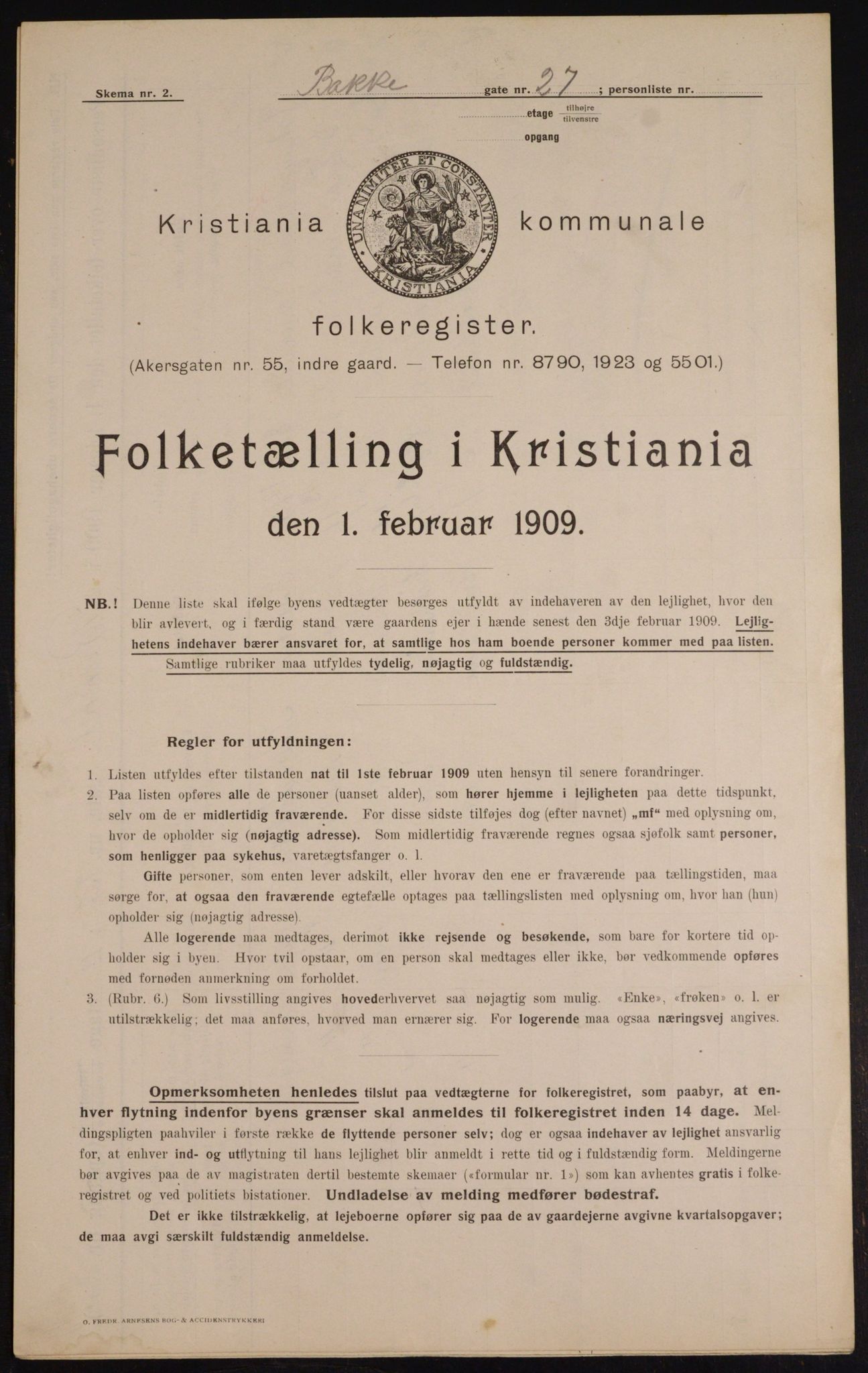 OBA, Municipal Census 1909 for Kristiania, 1909, p. 2786