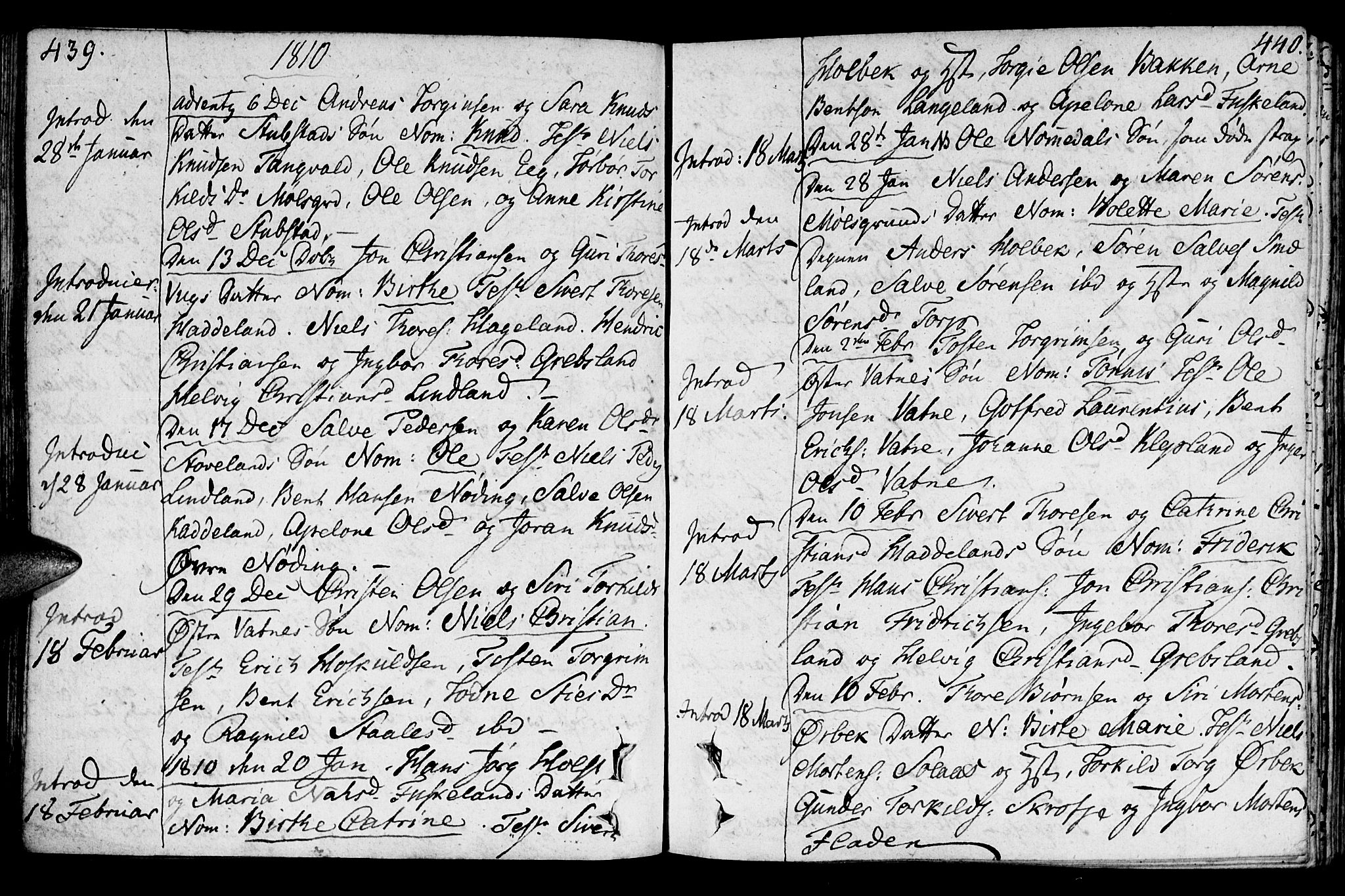 Holum sokneprestkontor, SAK/1111-0022/F/Fa/Faa/L0003: Parish register (official) no. A 3, 1780-1821, p. 439-440