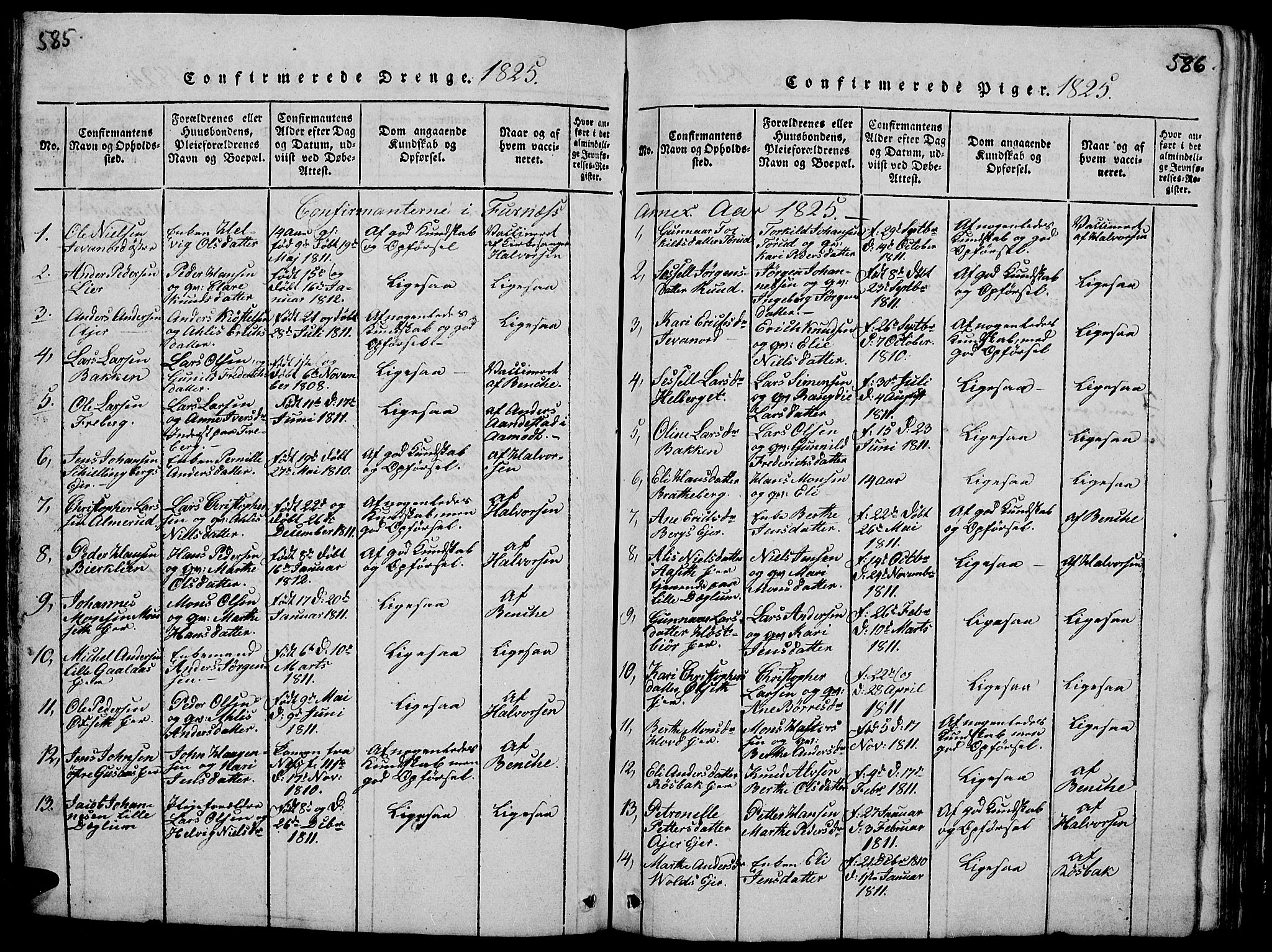 Vang prestekontor, Hedmark, SAH/PREST-008/H/Ha/Hab/L0005: Parish register (copy) no. 5, 1815-1836, p. 585-586