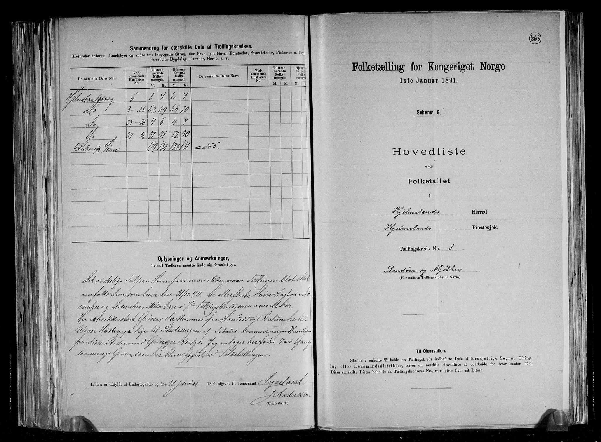 RA, 1891 census for 1133 Hjelmeland, 1891, p. 19