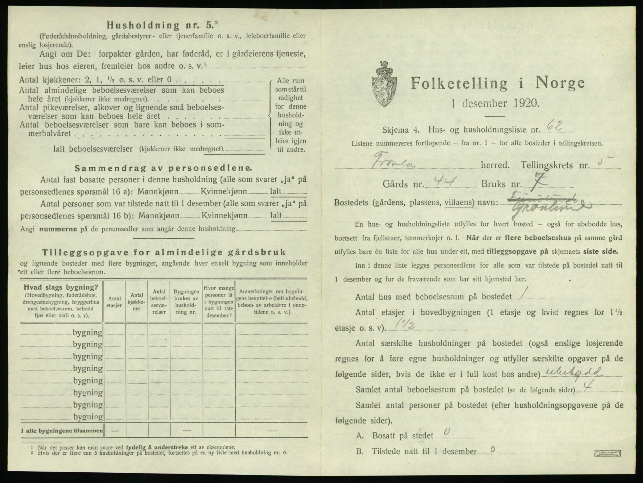 SAT, 1920 census for Frosta, 1920, p. 1010