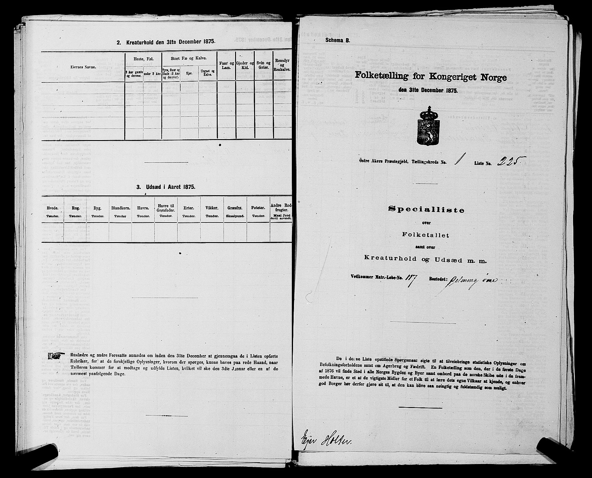 RA, 1875 census for 0218bP Østre Aker, 1875, p. 239