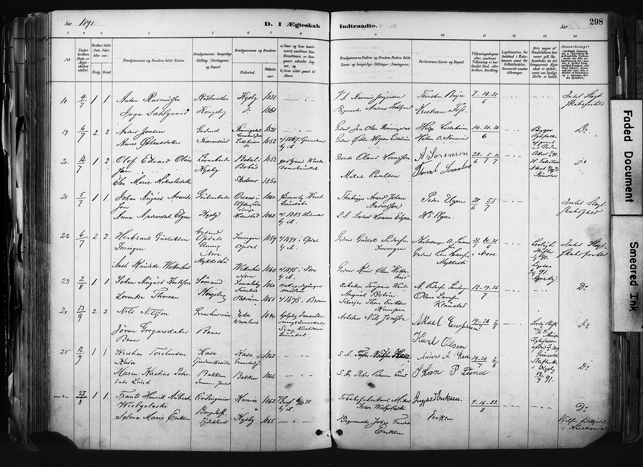 Kongsberg kirkebøker, AV/SAKO-A-22/F/Fb/L0002: Parish register (official) no. II 2, 1886-1896, p. 298