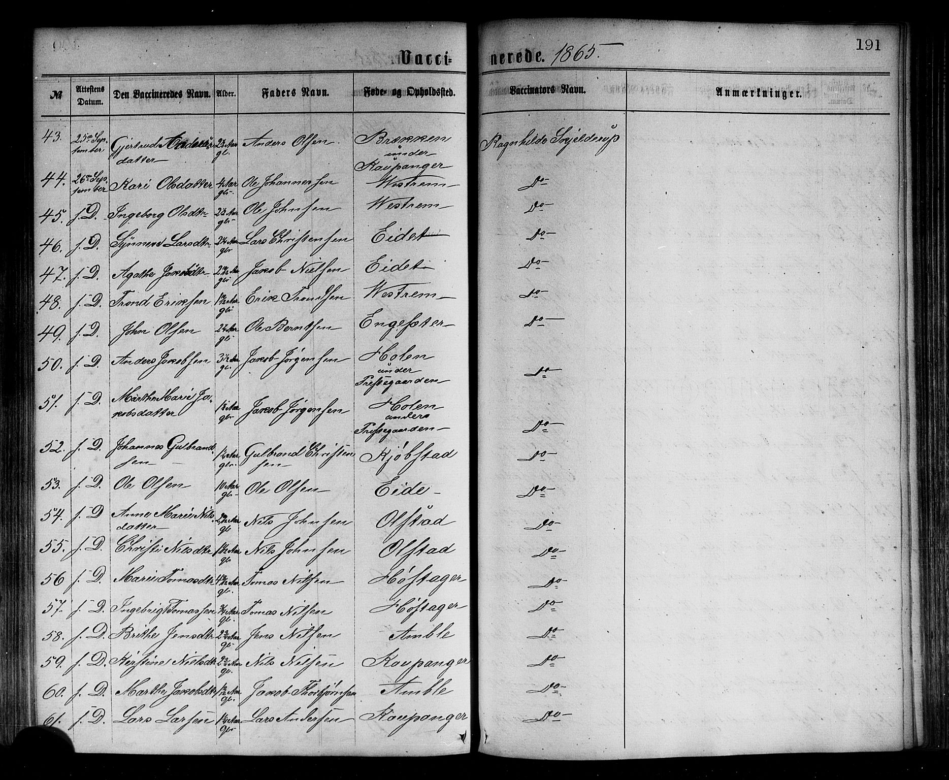 Sogndal sokneprestembete, AV/SAB-A-81301/H/Haa/Haaa/L0014: Parish register (official) no. A 14, 1864-1877, p. 191