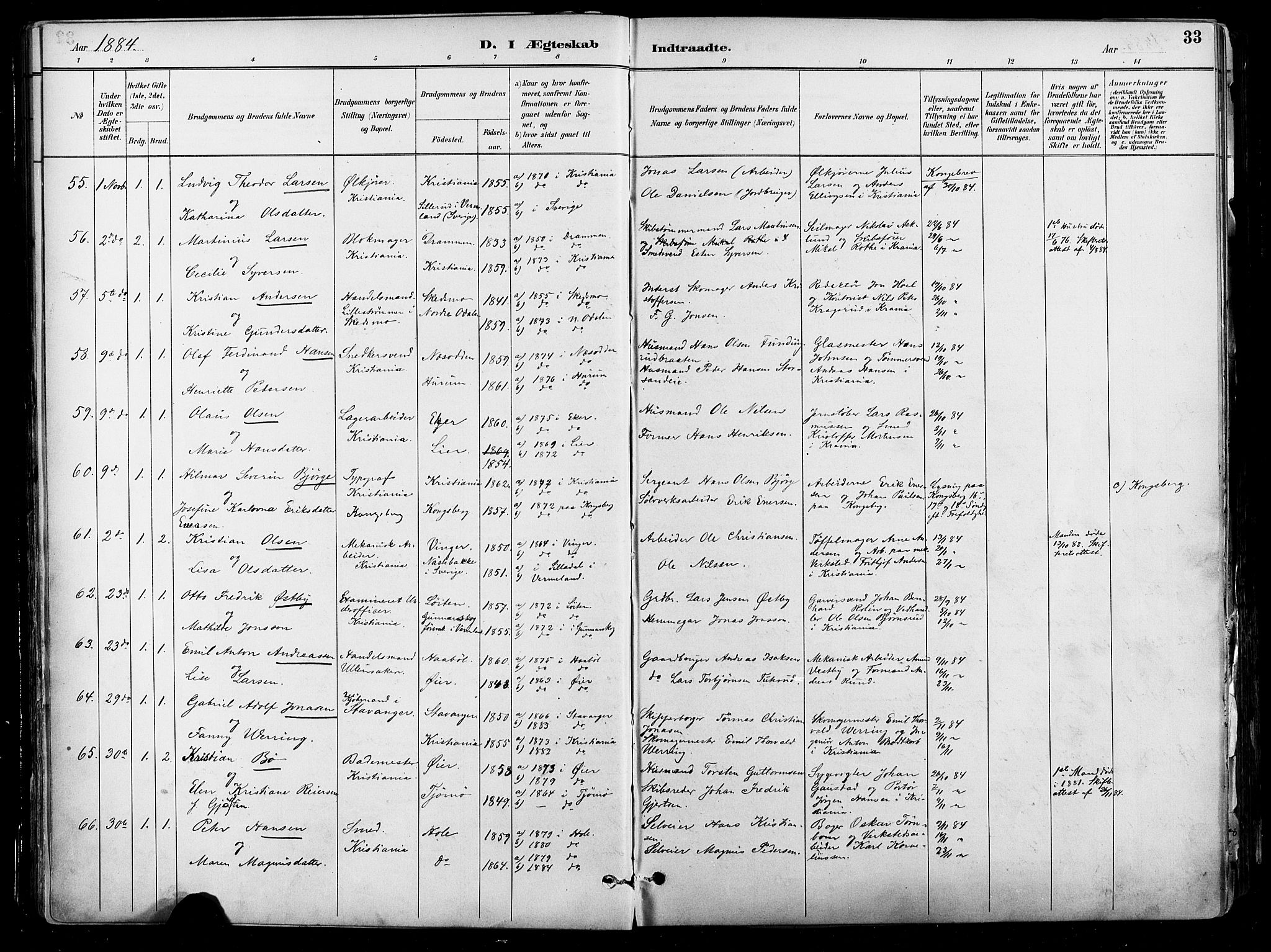 Johannes prestekontor Kirkebøker, AV/SAO-A-10852/F/Fa/L0004: Parish register (official) no. 4, 1883-1907, p. 33