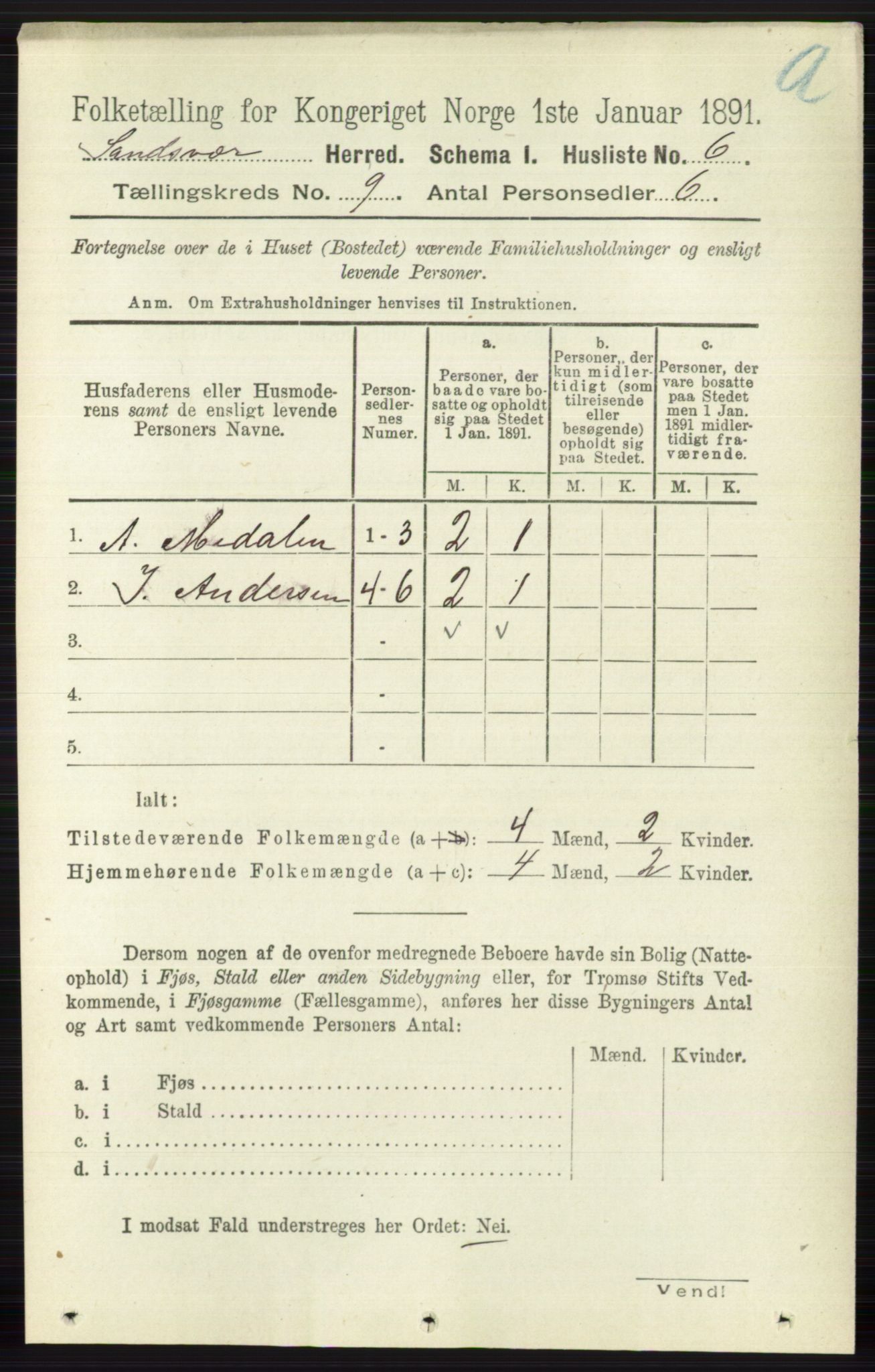 RA, 1891 census for 0629 Sandsvær, 1891, p. 4368