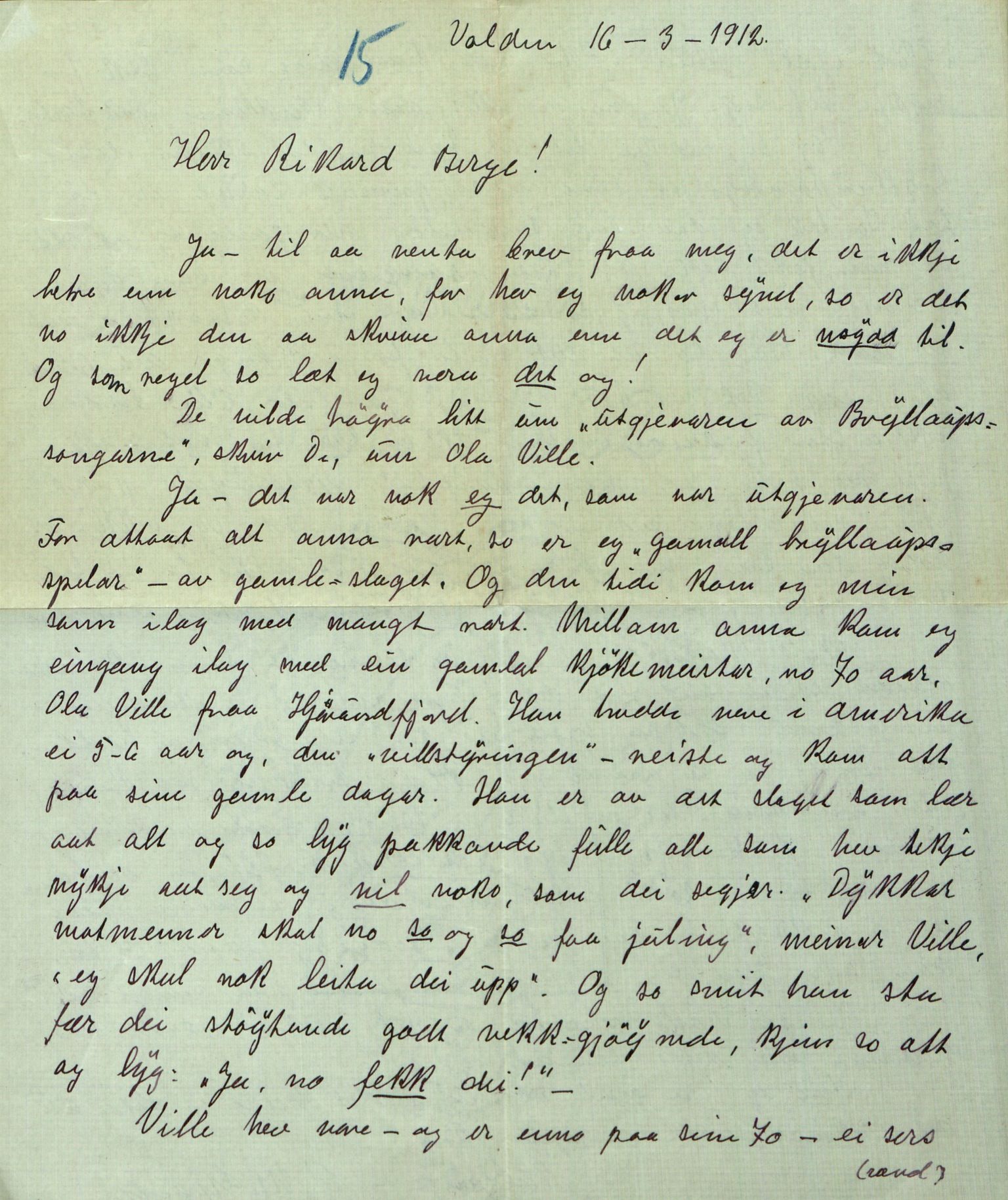 Rikard Berge, TEMU/TGM-A-1003/F/L0005/0014: 160-200 / 173 Biografiar. Brev til Berge frå Ingebr. Flønæs, delvis biografisk, p. 15