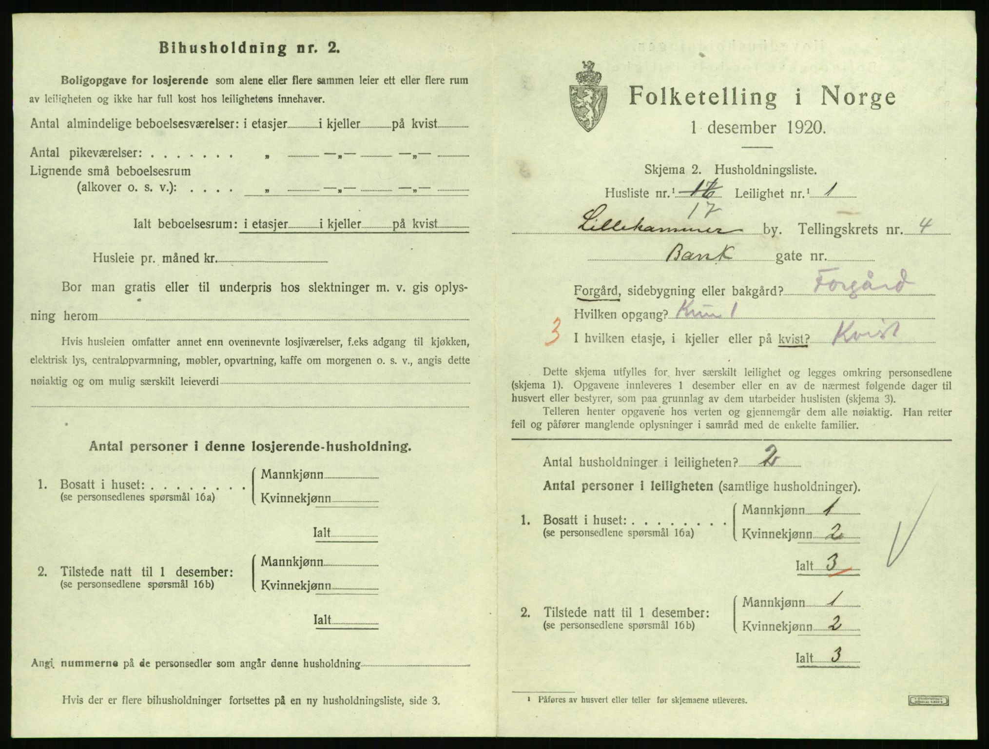SAH, 1920 census for Lillehammer, 1920, p. 2006