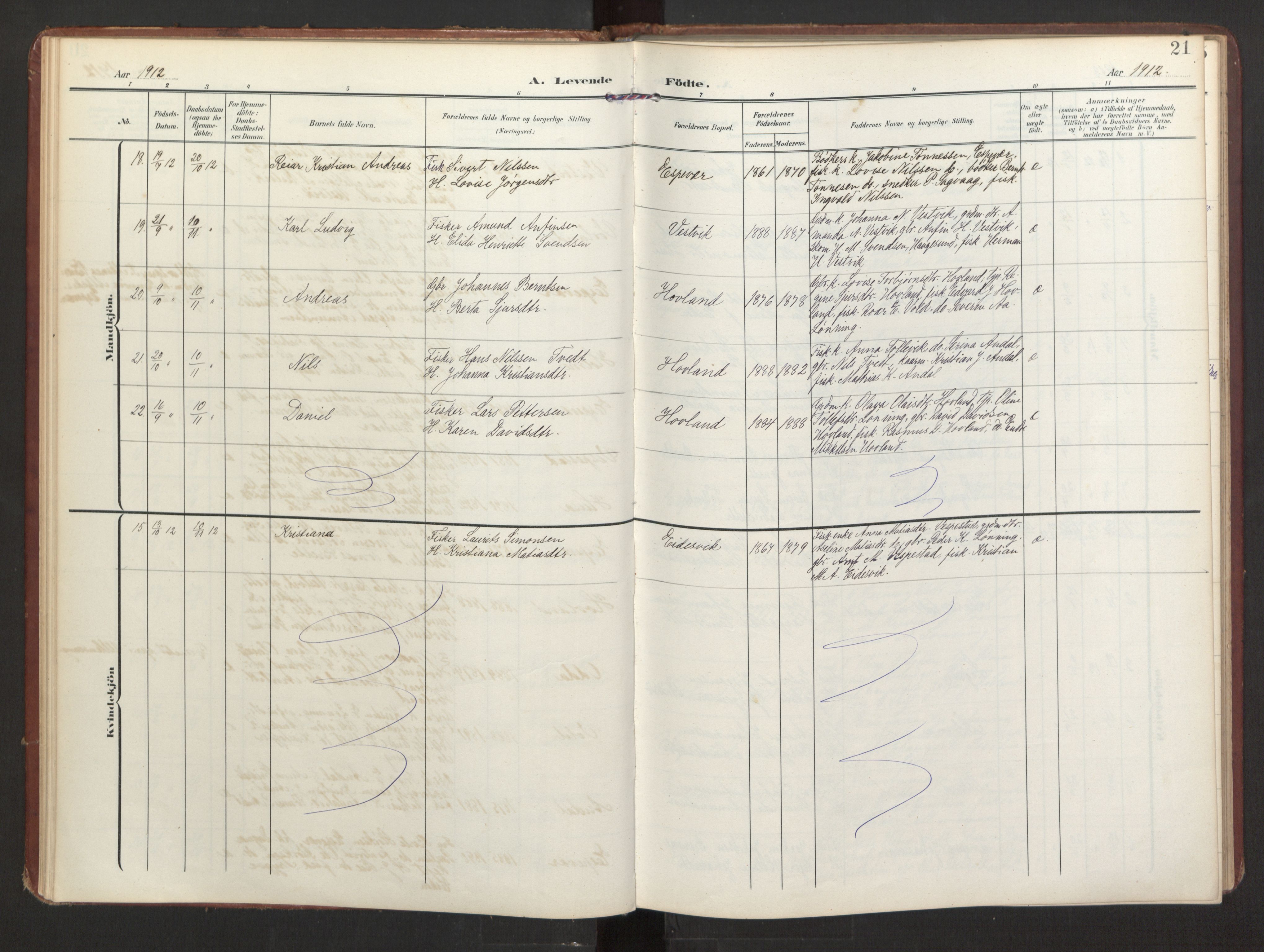 Finnås sokneprestembete, AV/SAB-A-99925/H/Ha/Haa/Haad/L0003: Parish register (official) no. D 3, 1907-1921, p. 21