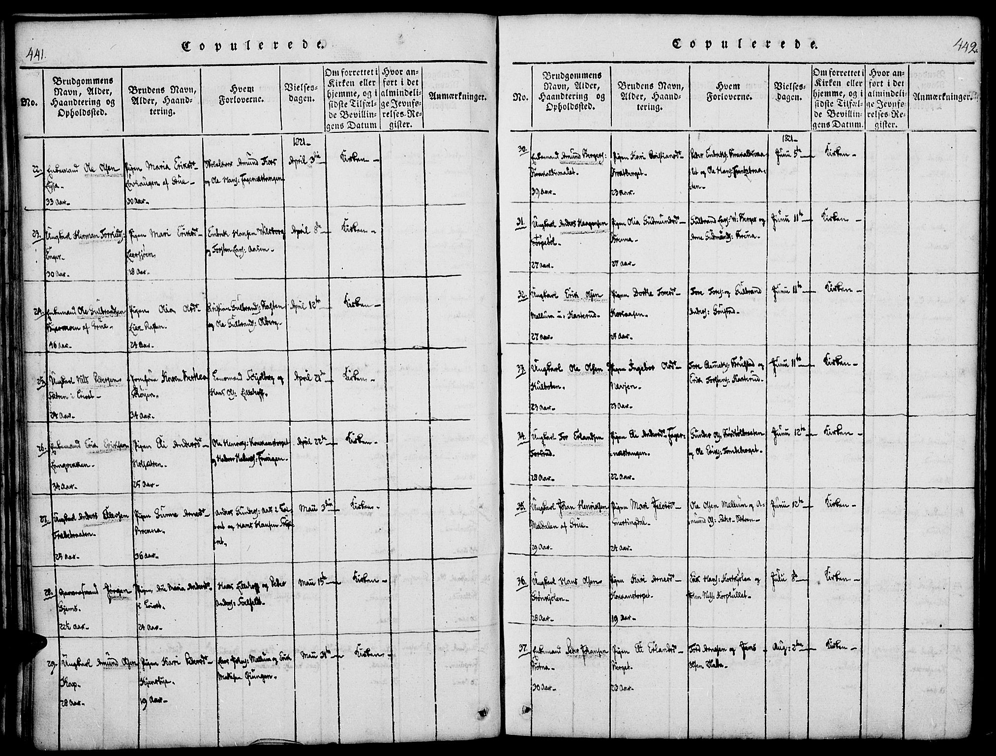 Vinger prestekontor, AV/SAH-PREST-024/H/Ha/Haa/L0006: Parish register (official) no. 6, 1814-1825, p. 441-442