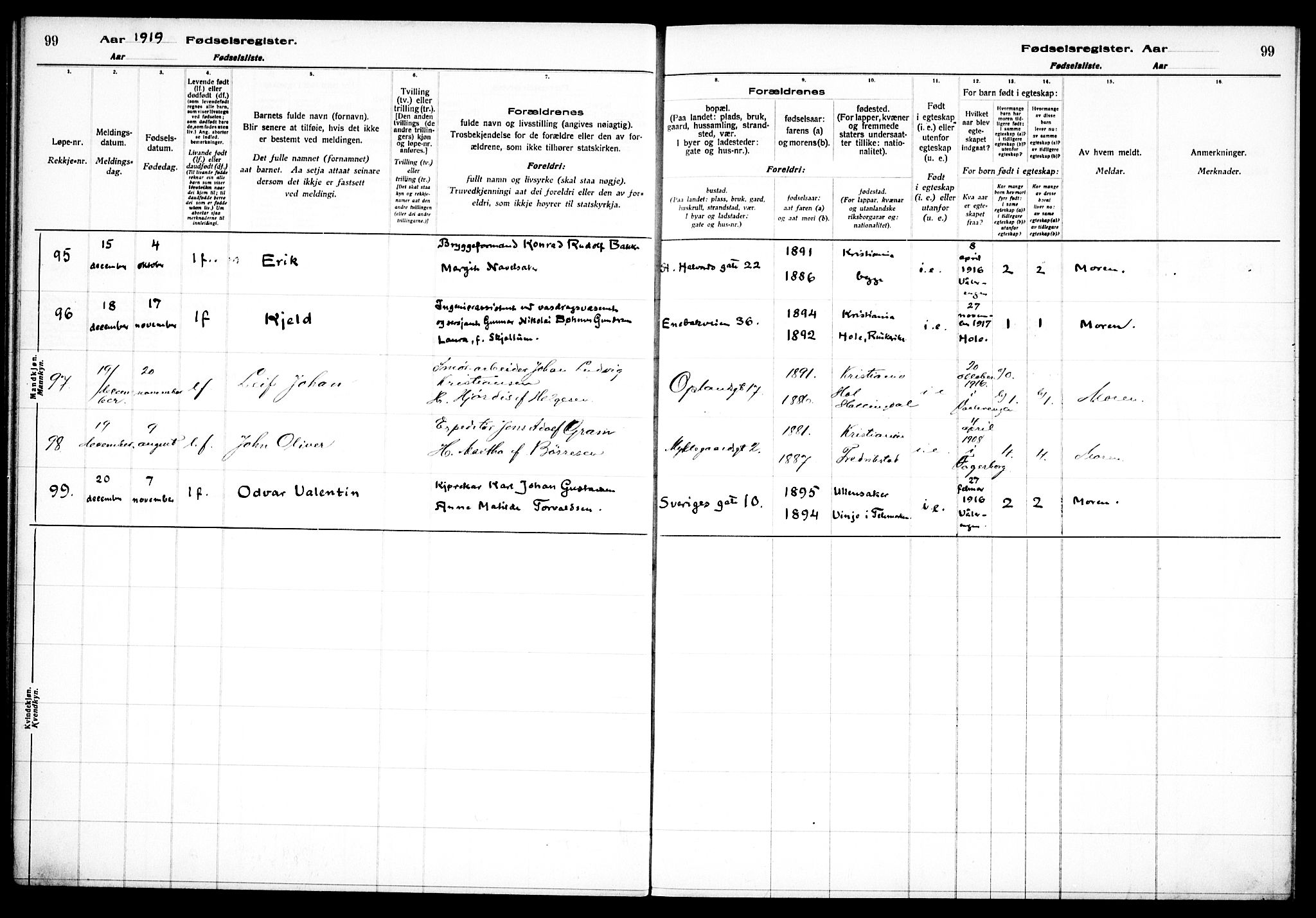 Vålerengen prestekontor Kirkebøker, AV/SAO-A-10878/J/Ja/L0001: Birth register no. 1, 1916-1924, p. 99