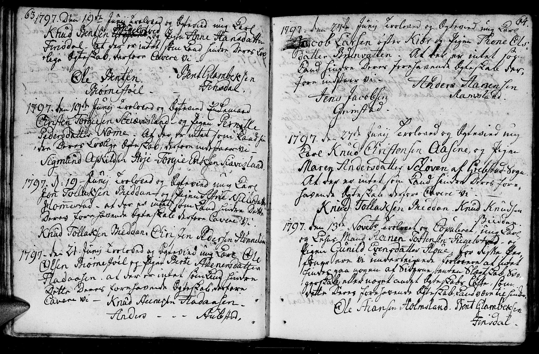 Holum sokneprestkontor, SAK/1111-0022/F/Fa/Fac/L0001: Parish register (official) no. A 1, 1773-1820, p. 63-64