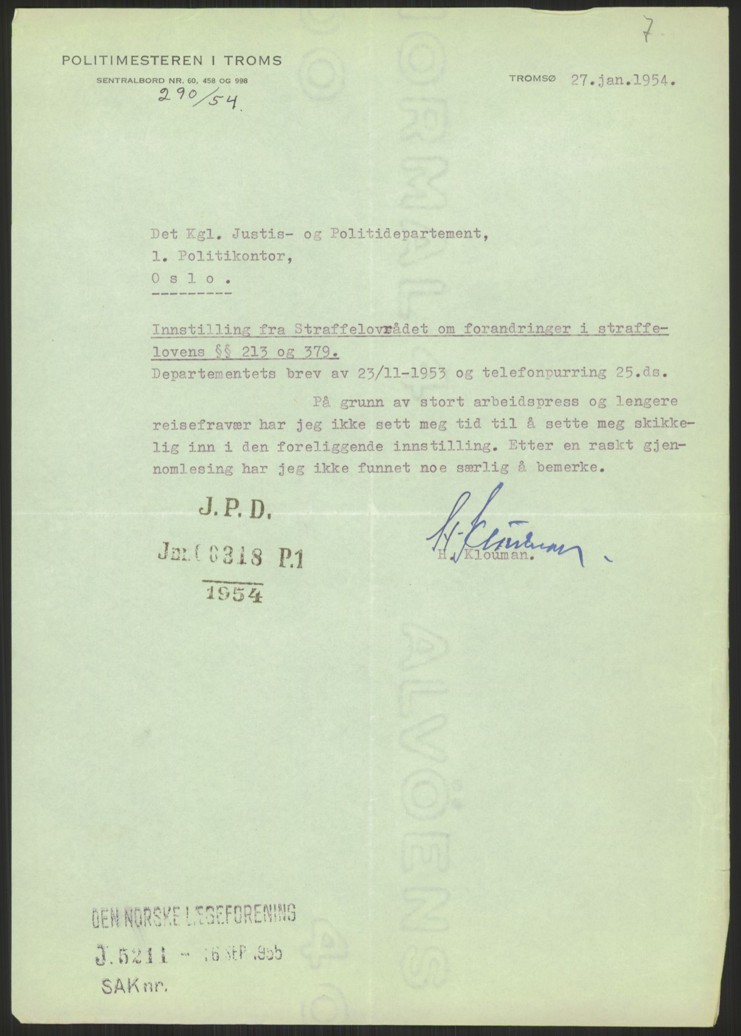 Justisdepartementet, Lovavdelingen, AV/RA-S-3212/D/De/L0029/0001: Straffeloven / Straffelovens revisjon: 5 - Ot. prp. nr.  41 - 1945: Homoseksualiet. 3 mapper, 1956-1970, p. 379