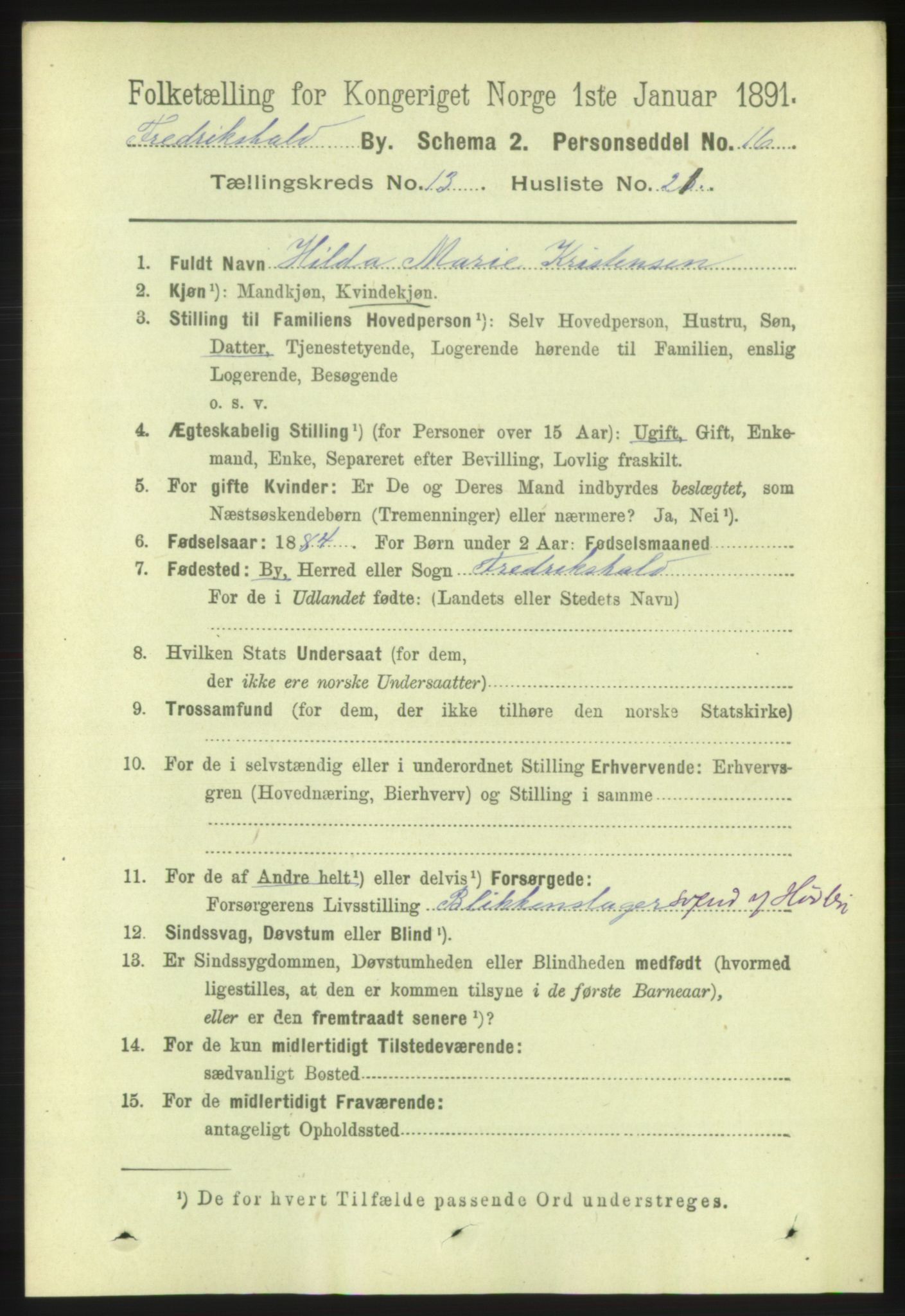 RA, 1891 census for 0101 Fredrikshald, 1891, p. 8982