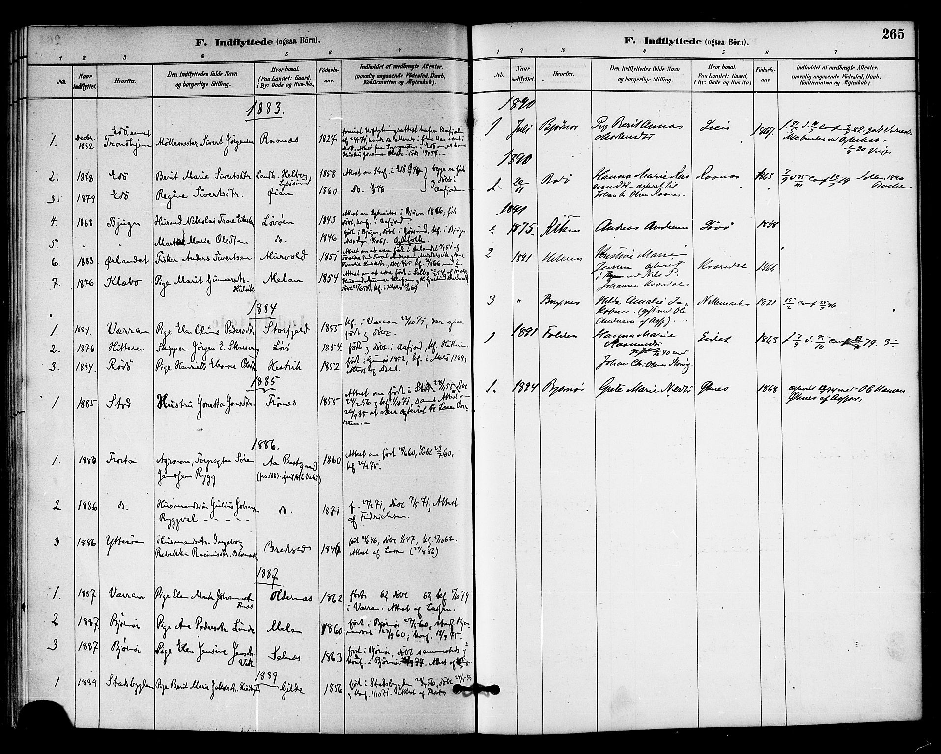 Ministerialprotokoller, klokkerbøker og fødselsregistre - Sør-Trøndelag, SAT/A-1456/655/L0680: Parish register (official) no. 655A09, 1880-1894, p. 265