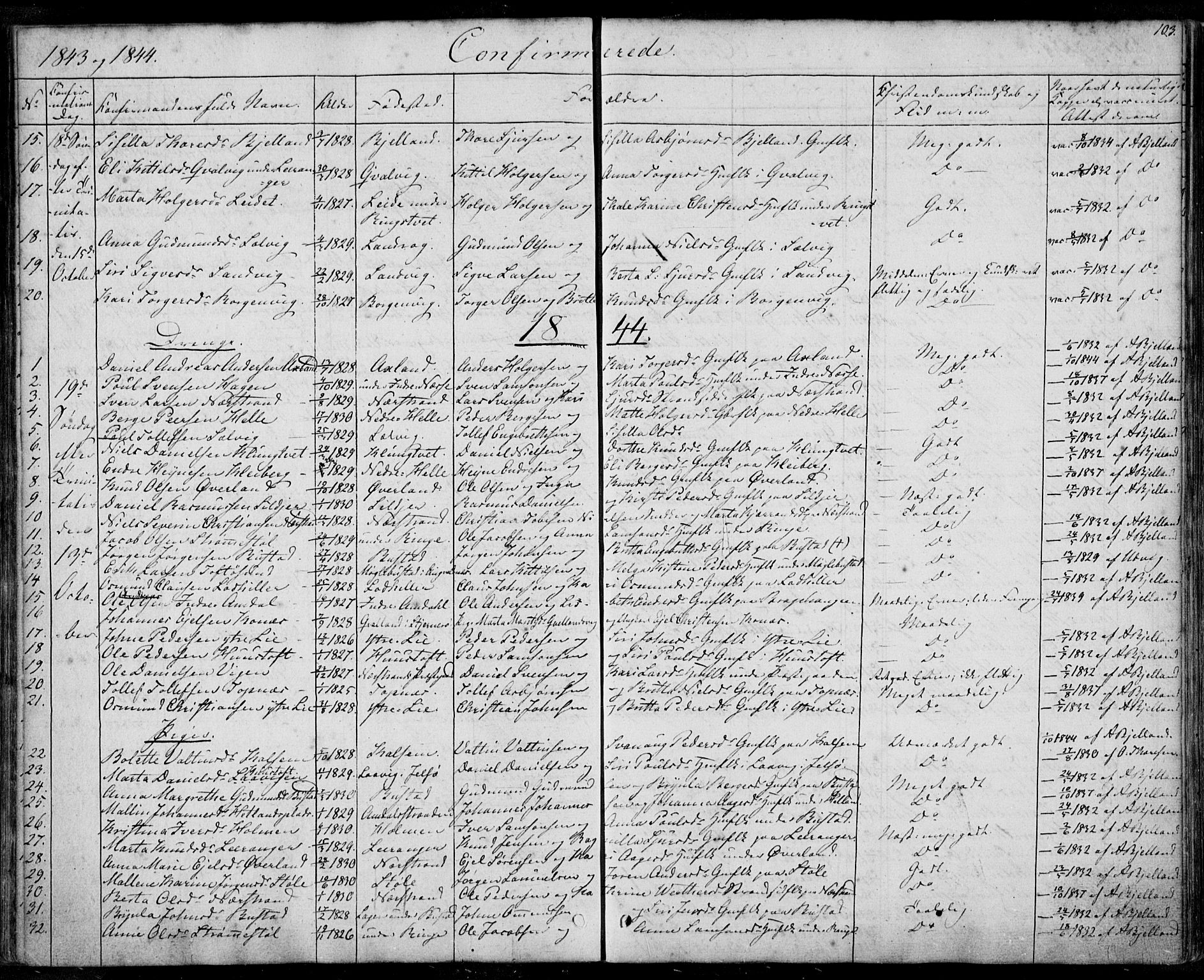 Nedstrand sokneprestkontor, SAST/A-101841/01/IV: Parish register (official) no. A 8, 1839-1860, p. 103