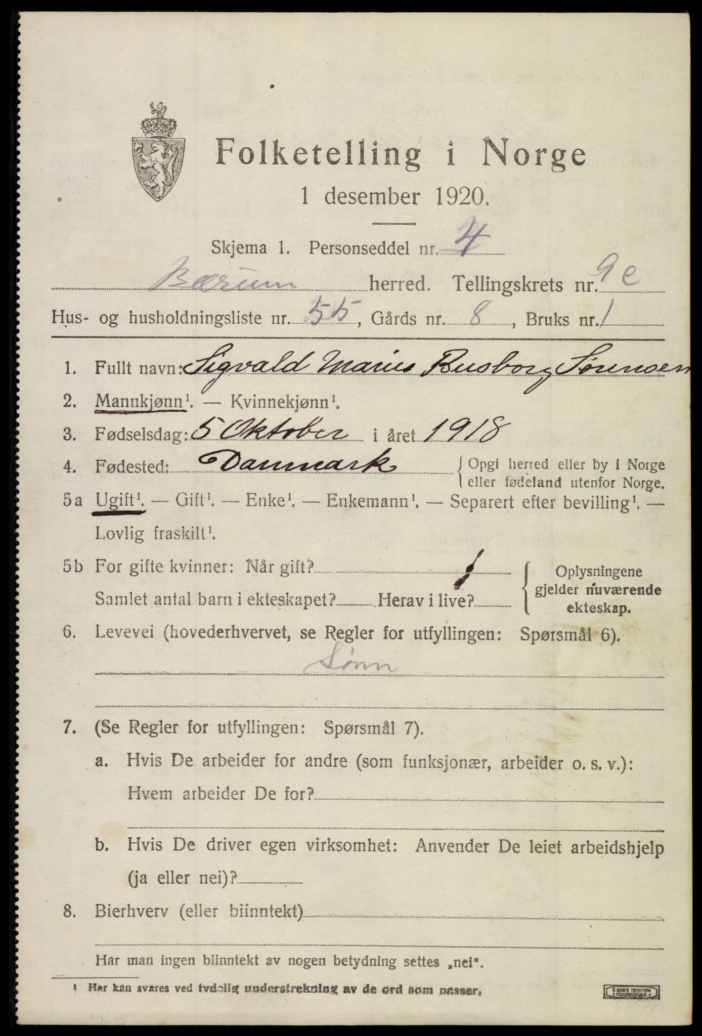 SAO, 1920 census for Bærum, 1920, p. 22842