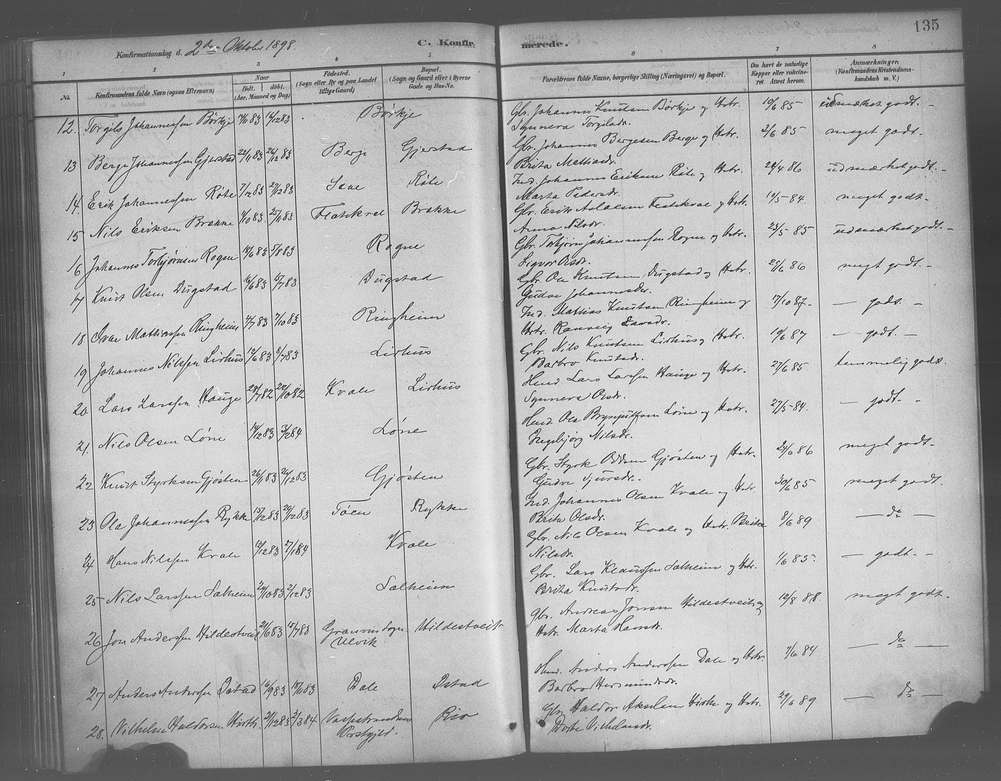 Voss sokneprestembete, AV/SAB-A-79001/H/Haa: Parish register (official) no. B 1, 1877-1899, p. 135