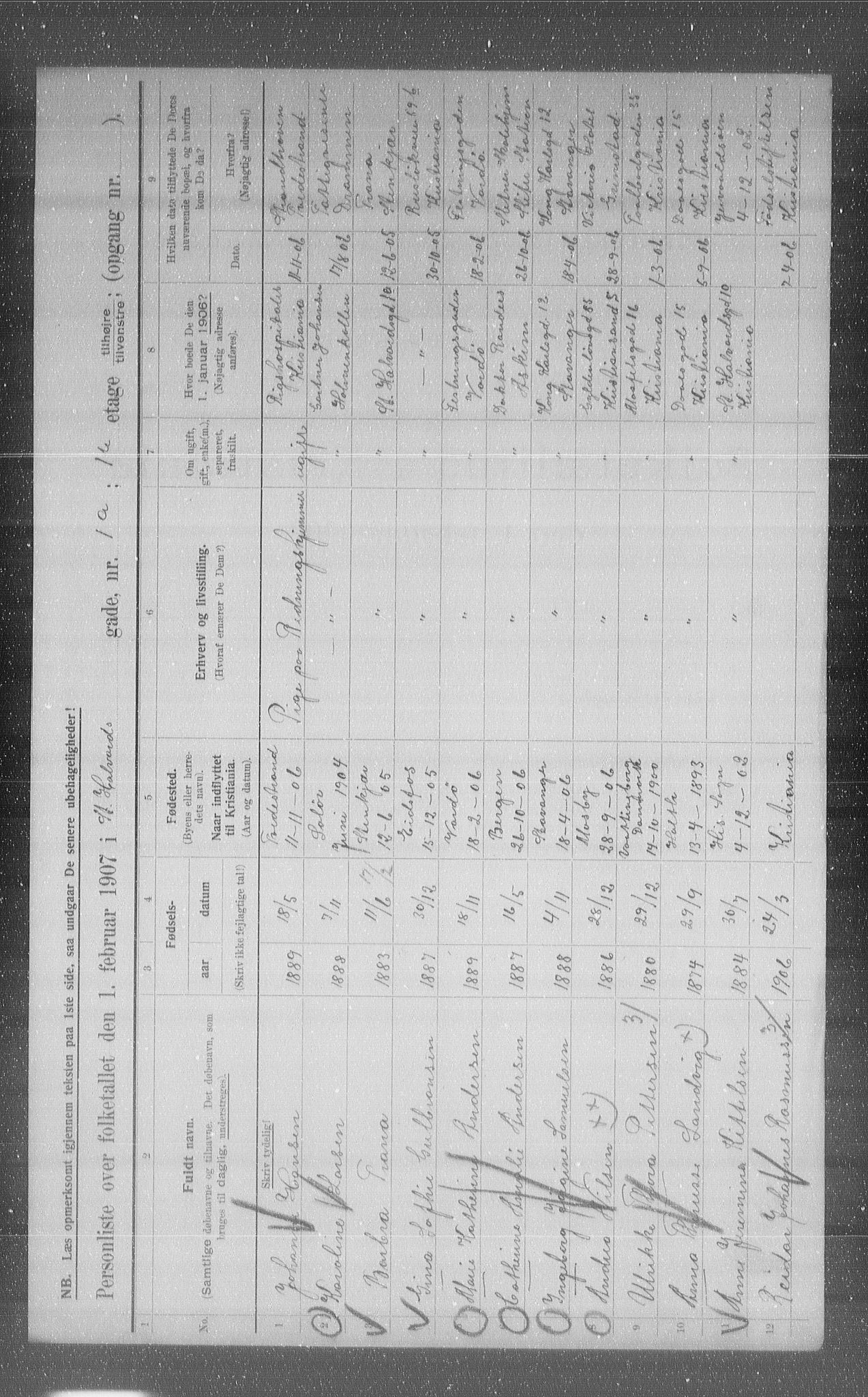 OBA, Municipal Census 1907 for Kristiania, 1907, p. 44703