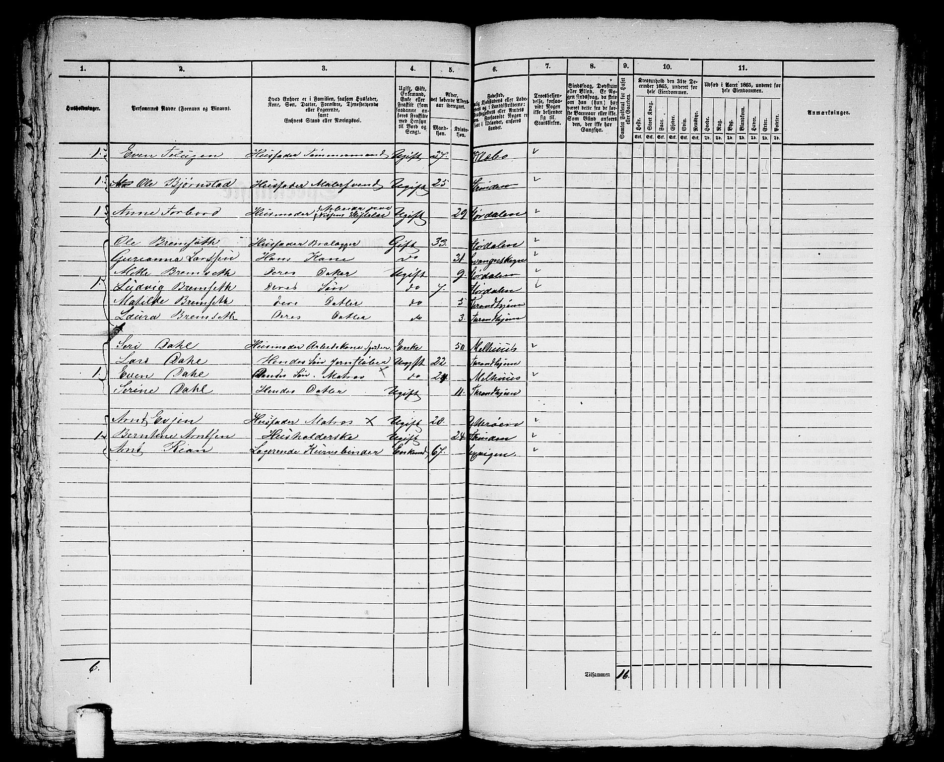 RA, 1865 census for Trondheim, 1865, p. 2844