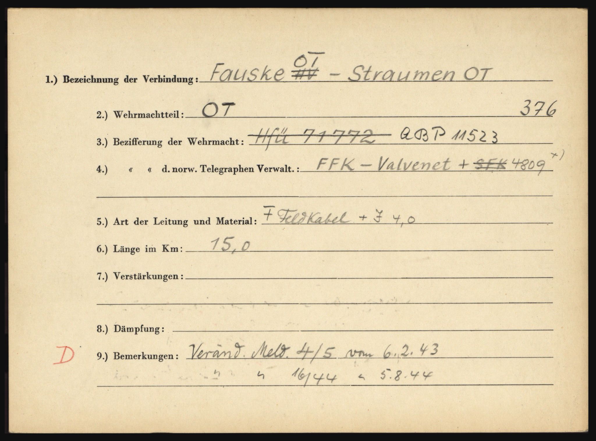 Tyske arkiver, Organisation Todt (OT), Einsatzgruppe Wiking, AV/RA-RAFA-2188/1/O/O12/L0003: Kartotek over tyske telefon- og fjernskriverlinjer i Norge, 1940-1945, p. 58