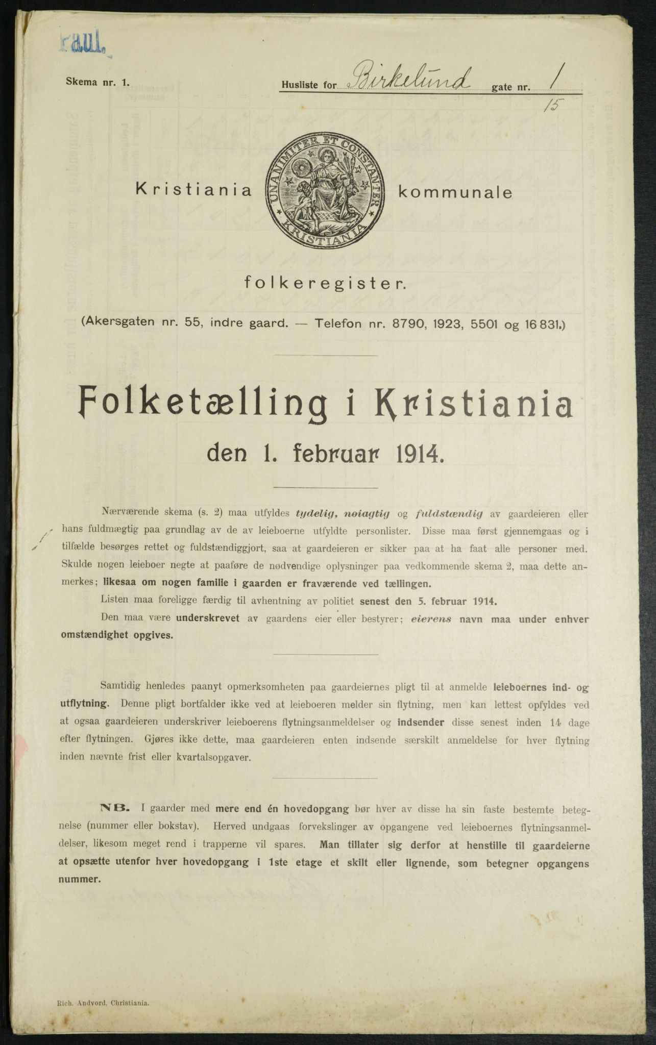 OBA, Municipal Census 1914 for Kristiania, 1914, p. 5014