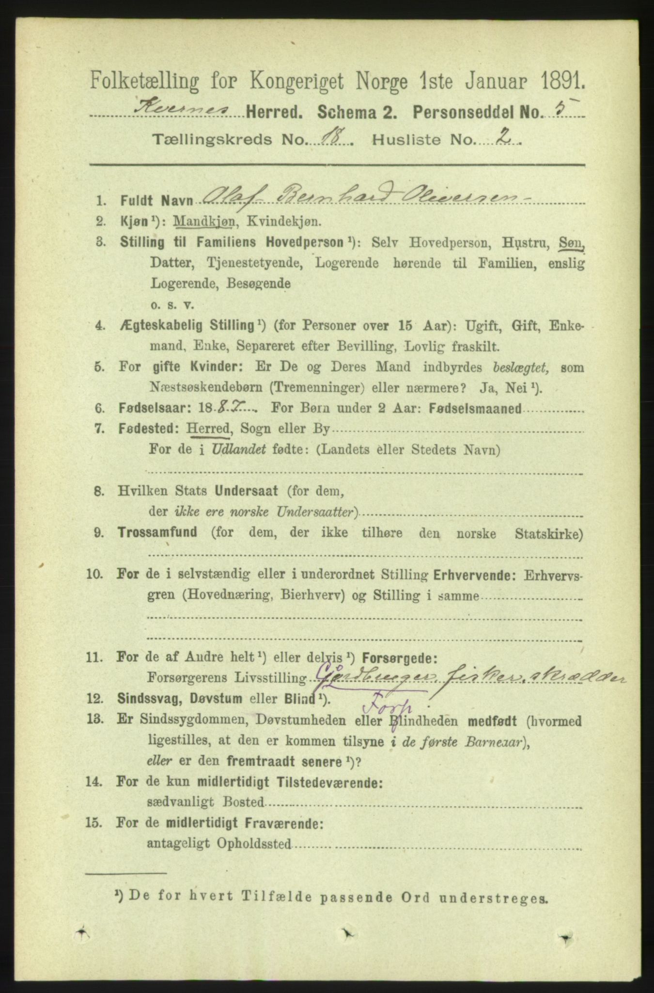 RA, 1891 census for 1553 Kvernes, 1891, p. 7763