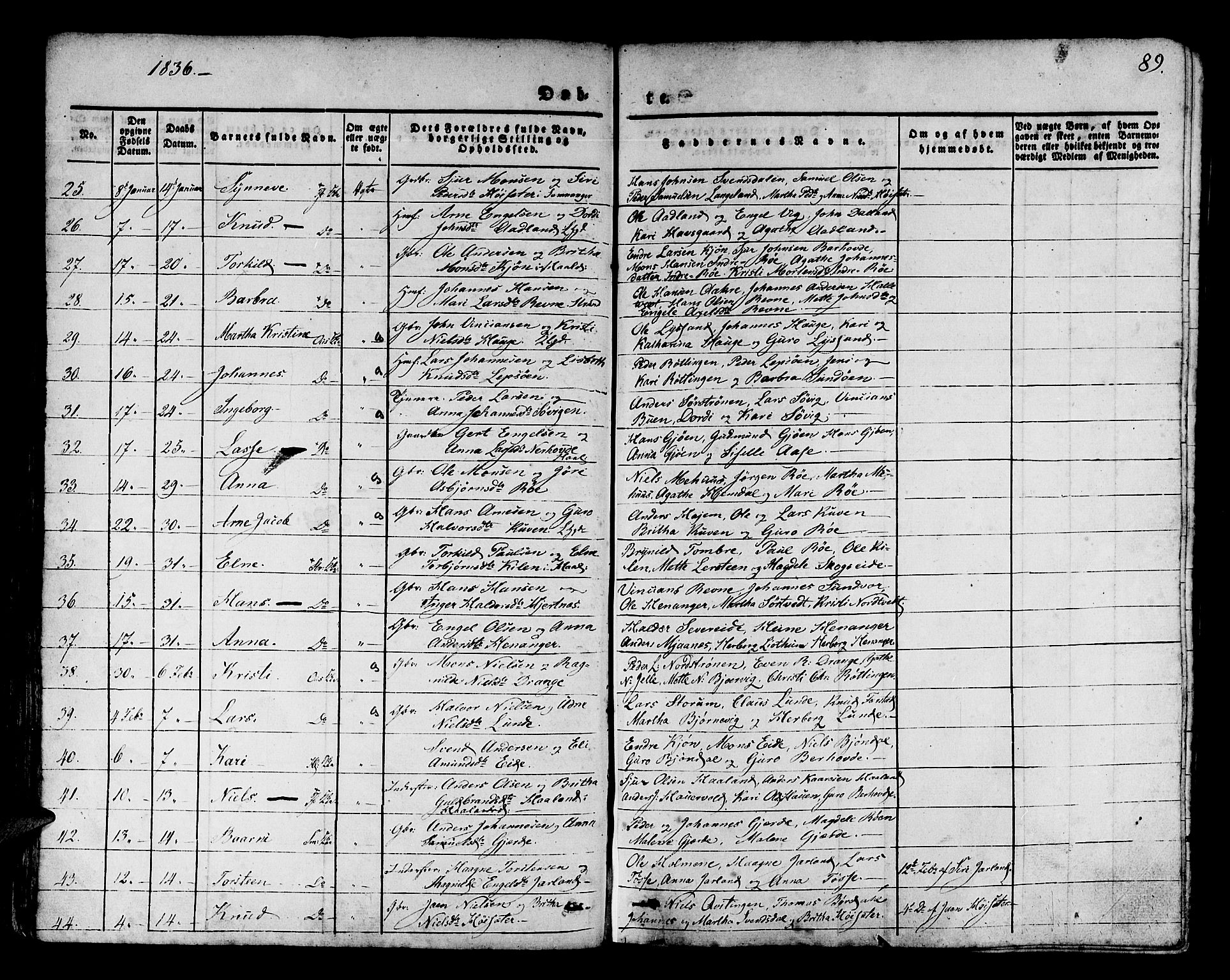 Os sokneprestembete, SAB/A-99929: Parish register (official) no. A 14, 1826-1839, p. 89