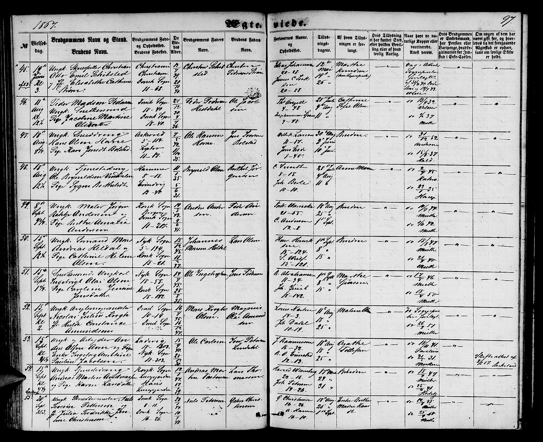 Domkirken sokneprestembete, AV/SAB-A-74801/H/Hab/L0030: Parish register (copy) no. D 2, 1857-1876, p. 97