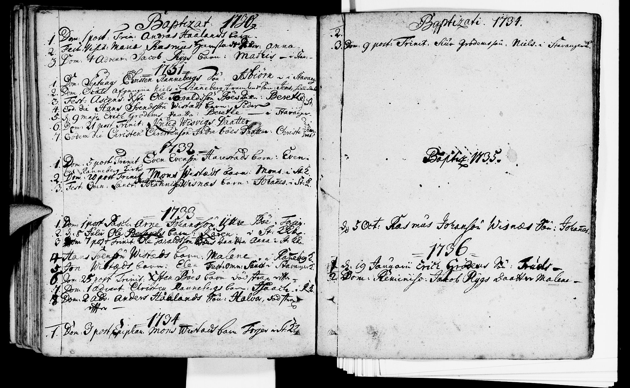 Domkirken sokneprestkontor, AV/SAST-A-101812/001/30/30BA/L0002: Parish register (official) no. A 2 /2, 1727-1737