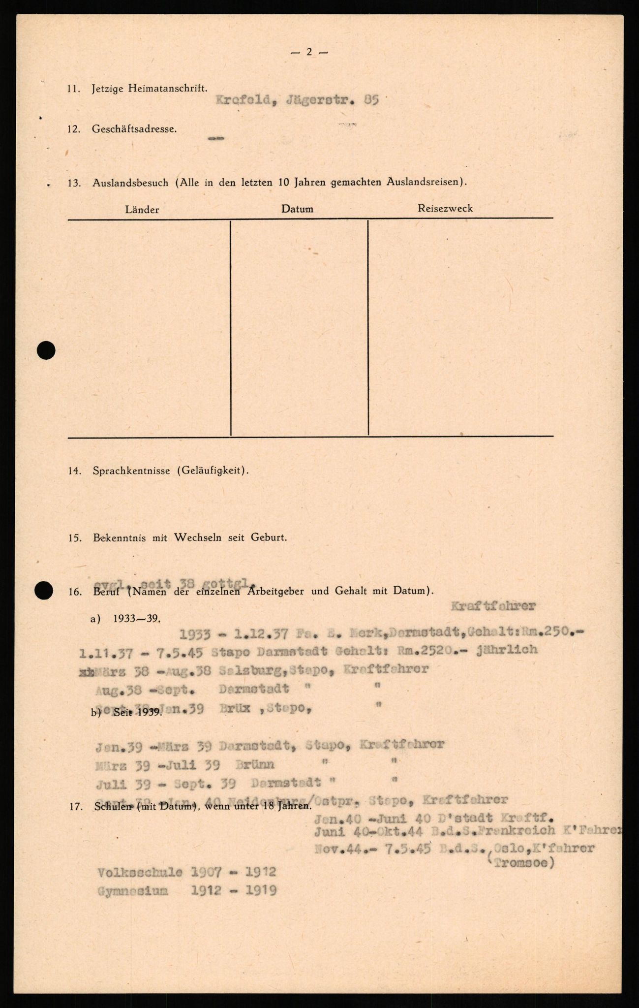 Forsvaret, Forsvarets overkommando II, AV/RA-RAFA-3915/D/Db/L0013: CI Questionaires. Tyske okkupasjonsstyrker i Norge. Tyskere., 1945-1946, p. 200