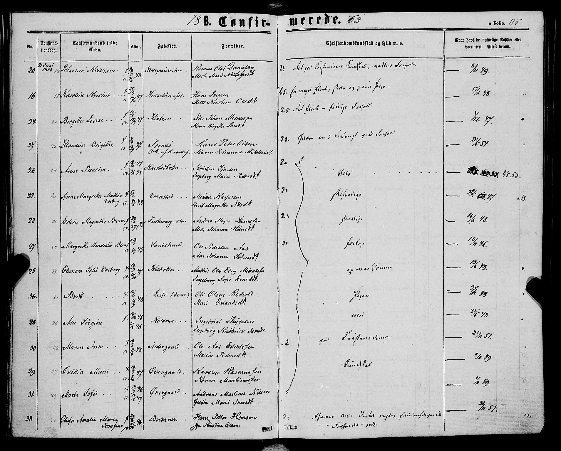 Trondenes sokneprestkontor, SATØ/S-1319/H/Ha/L0012kirke: Parish register (official) no. 12, 1863-1870, p. 115