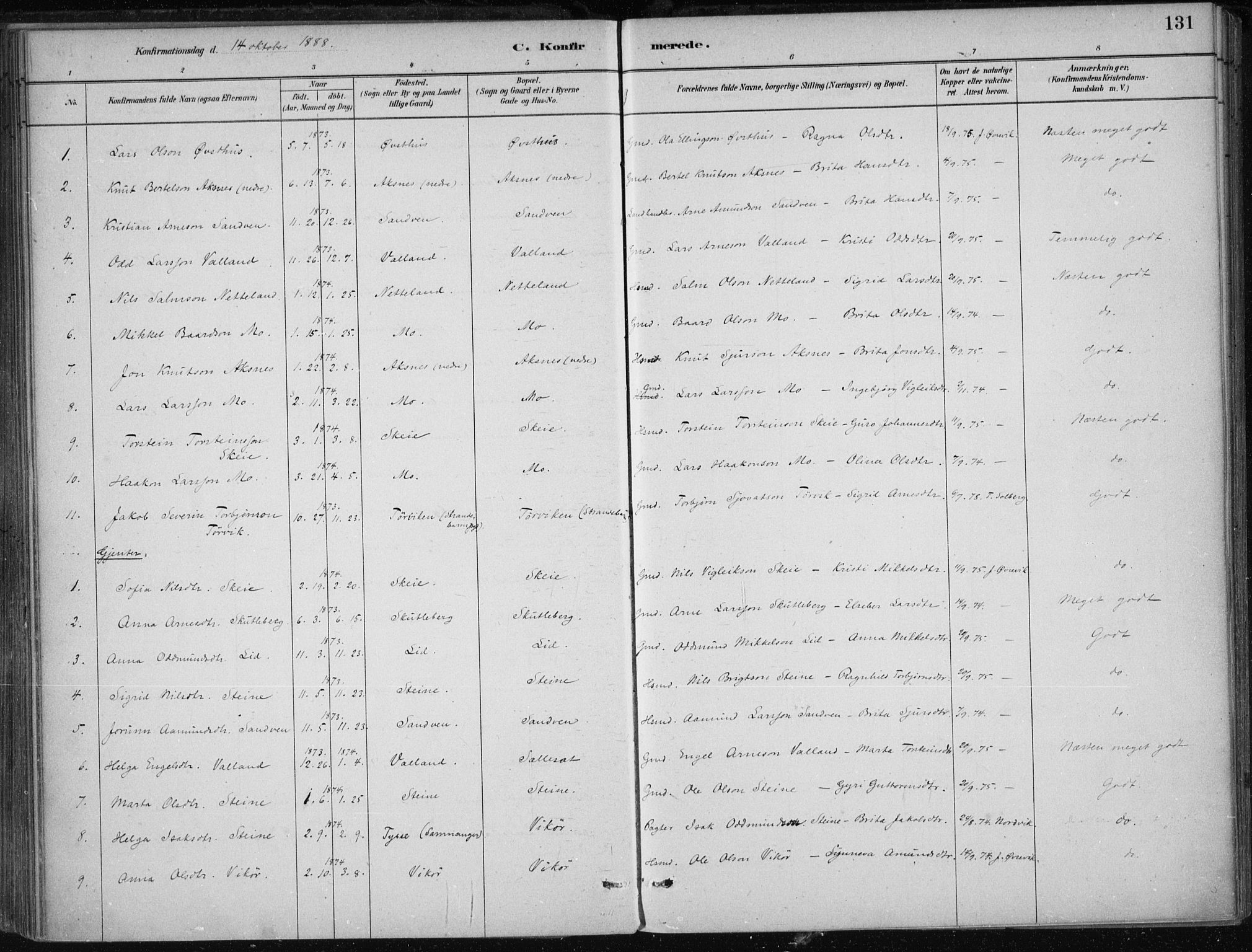 Kvam sokneprestembete, SAB/A-76201/H/Haa: Parish register (official) no. B  1, 1880-1908, p. 131