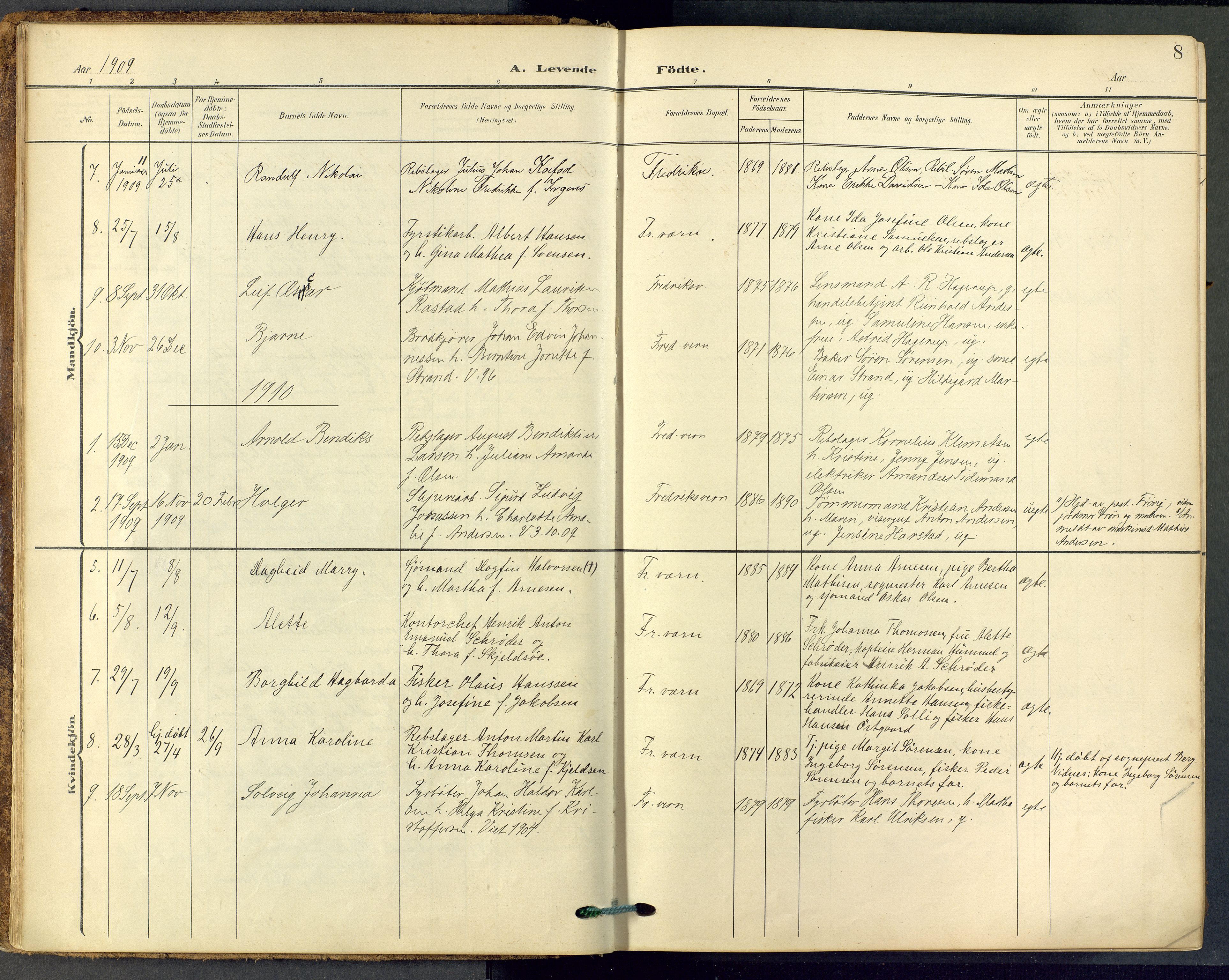 Stavern kirkebøker, SAKO/A-318/F/Fa/L0009: Parish register (official) no. 9, 1906-1955, p. 8